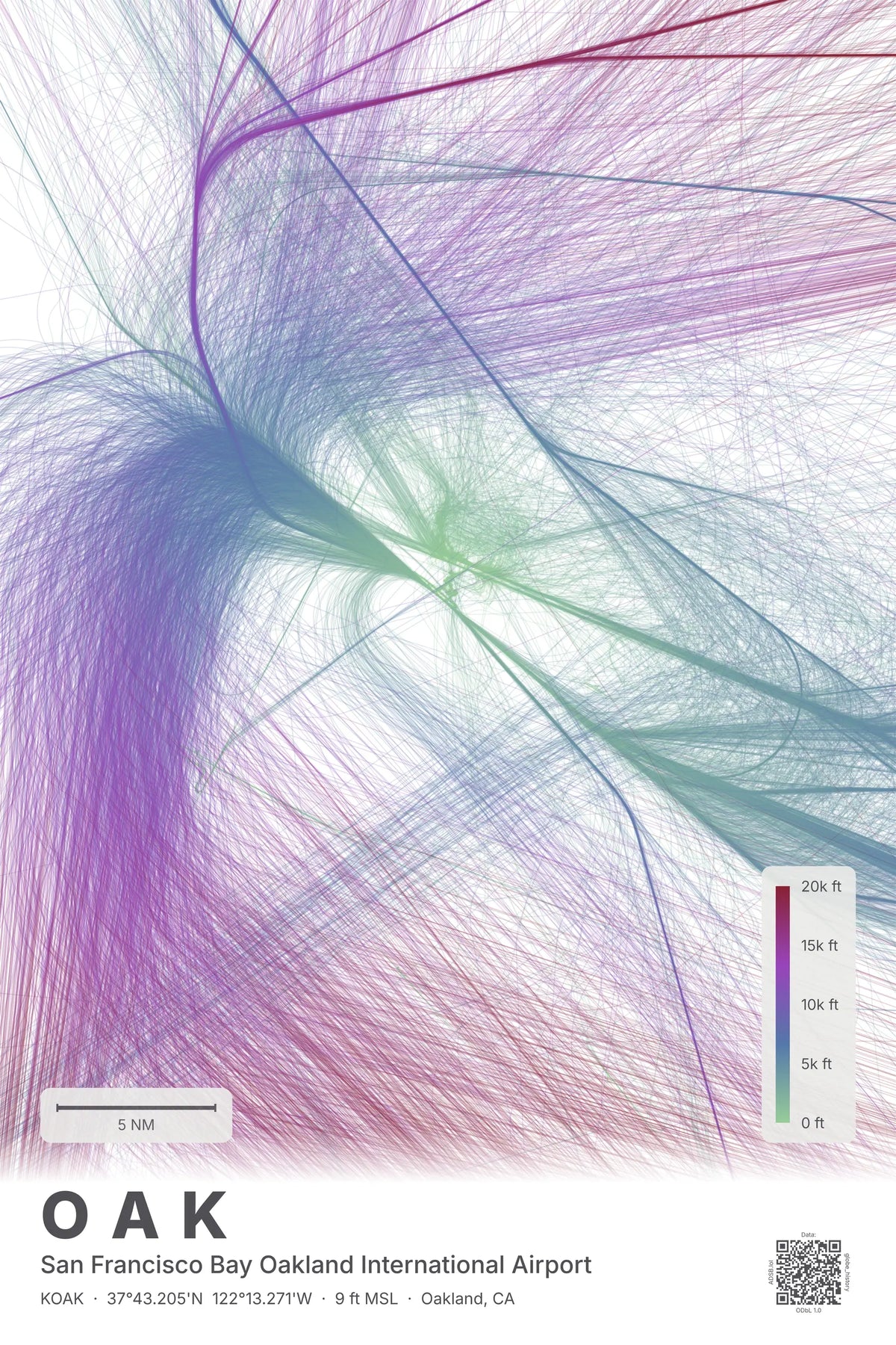 OAK flight path print — Prism theme · Light