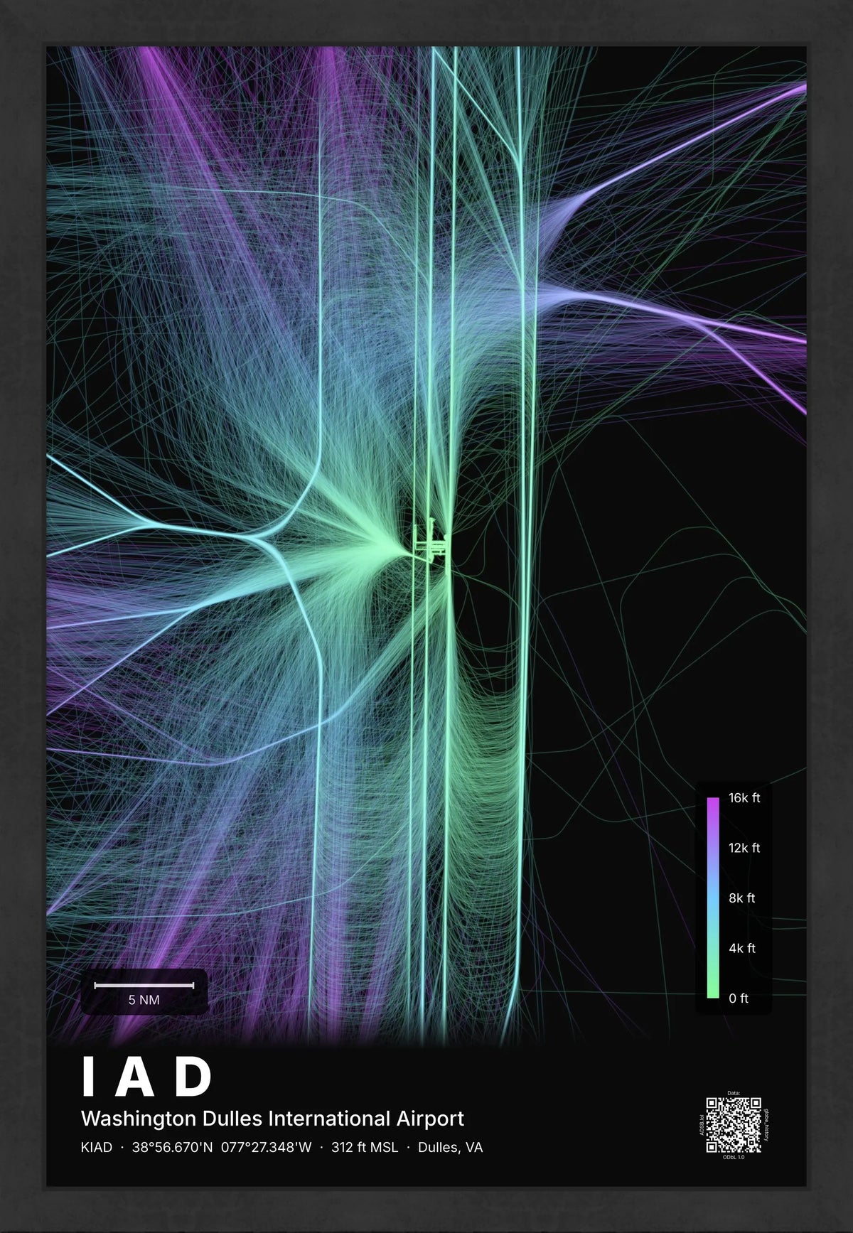 IAD flight path print — Prism theme · Dark [material:framed_black]