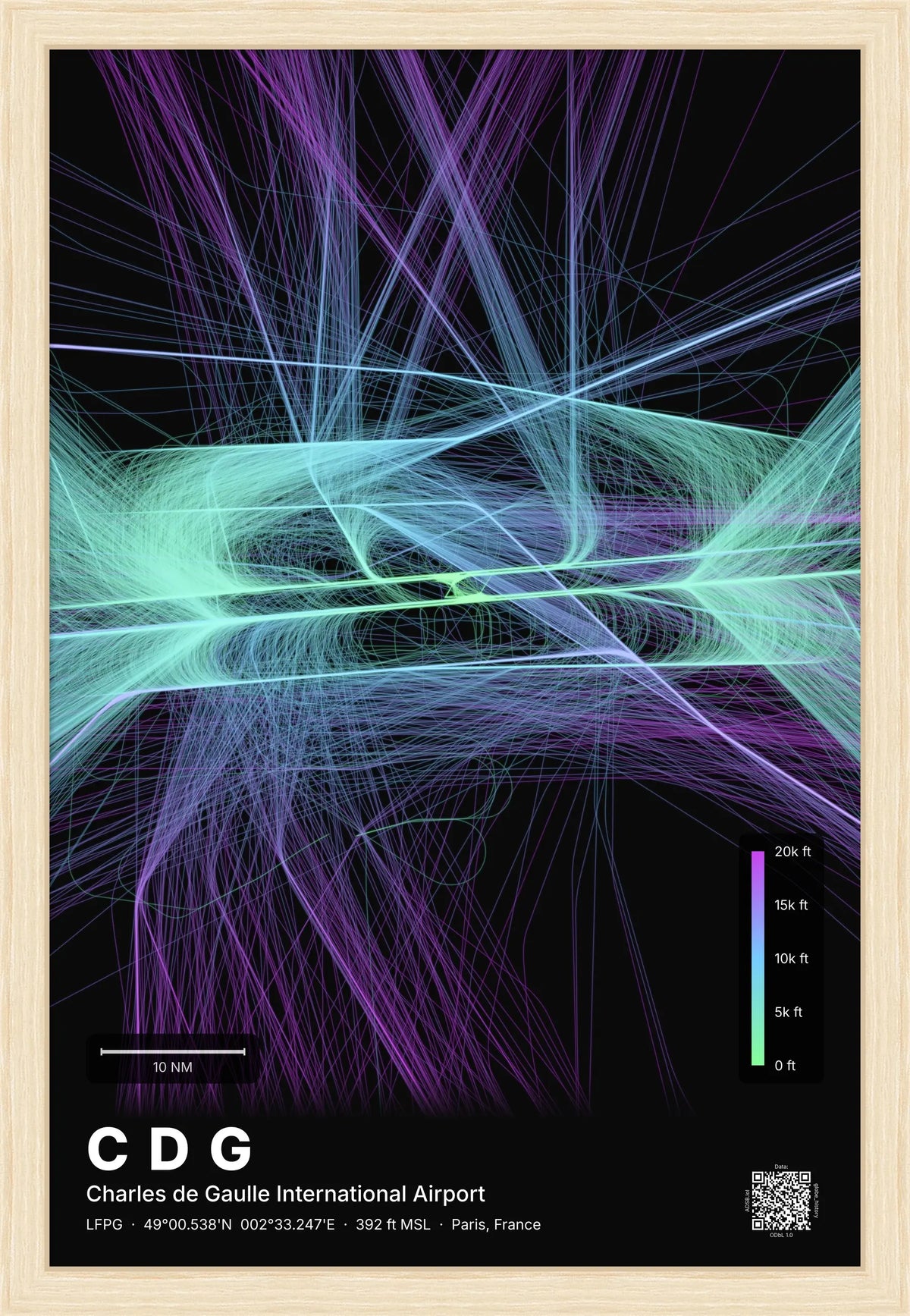 CDG flight path map — Prism theme · Dark [material:framed_natural]