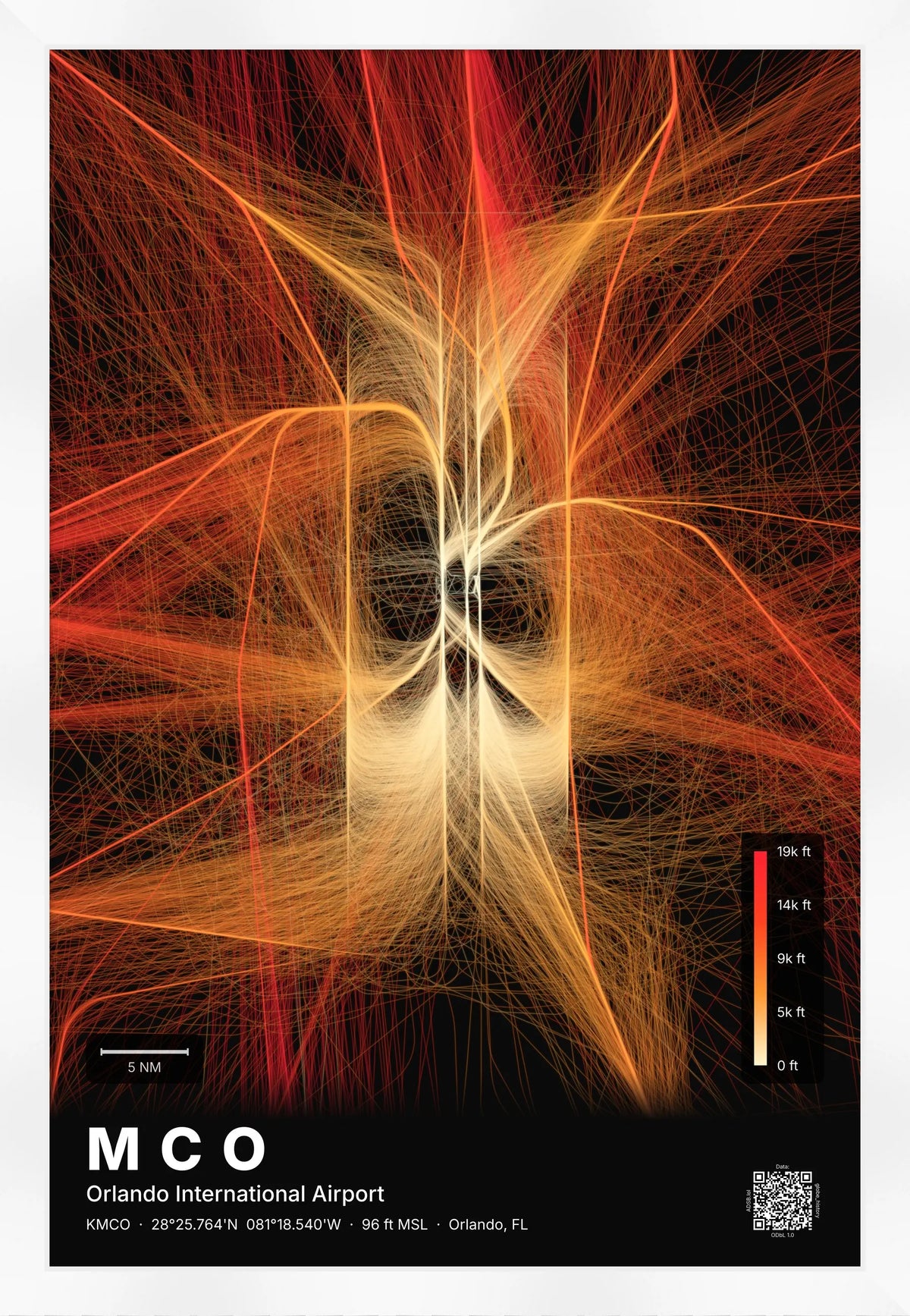 MCO flight path map — Inferno theme · Dark [material:framed_white]