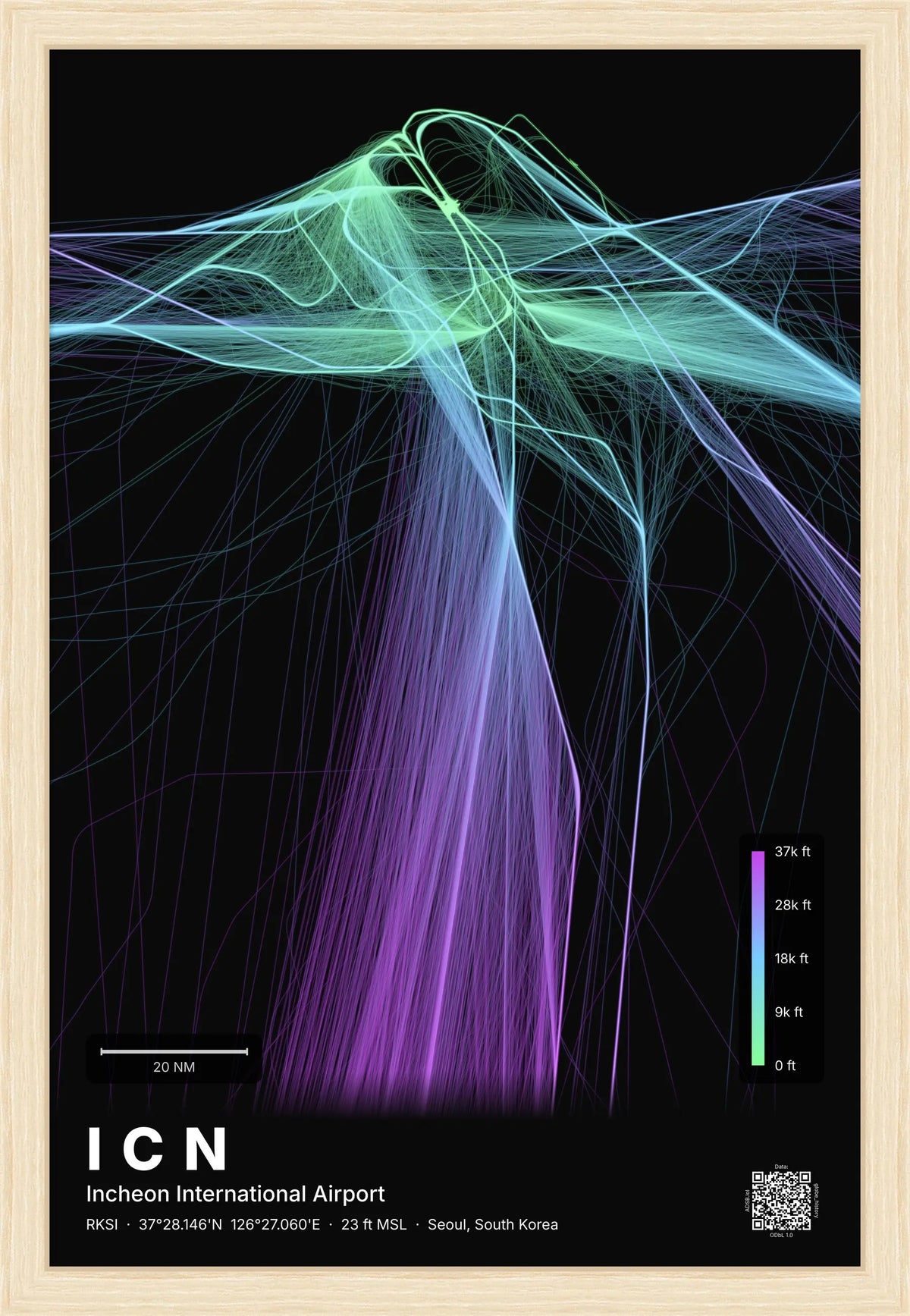 ICN flight path map — Prism theme · Dark [material:framed_natural]