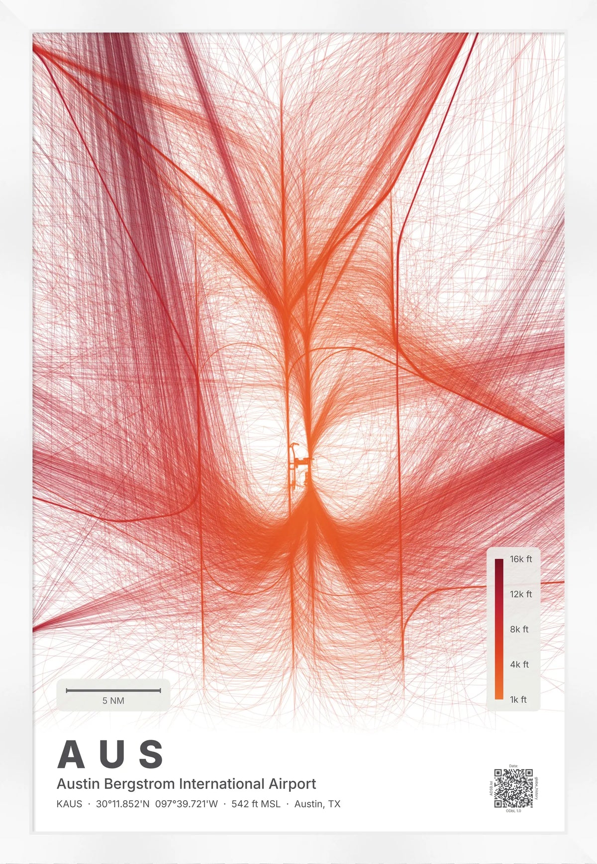 AUS flight path print — Inferno theme · Light [material:framed_white]