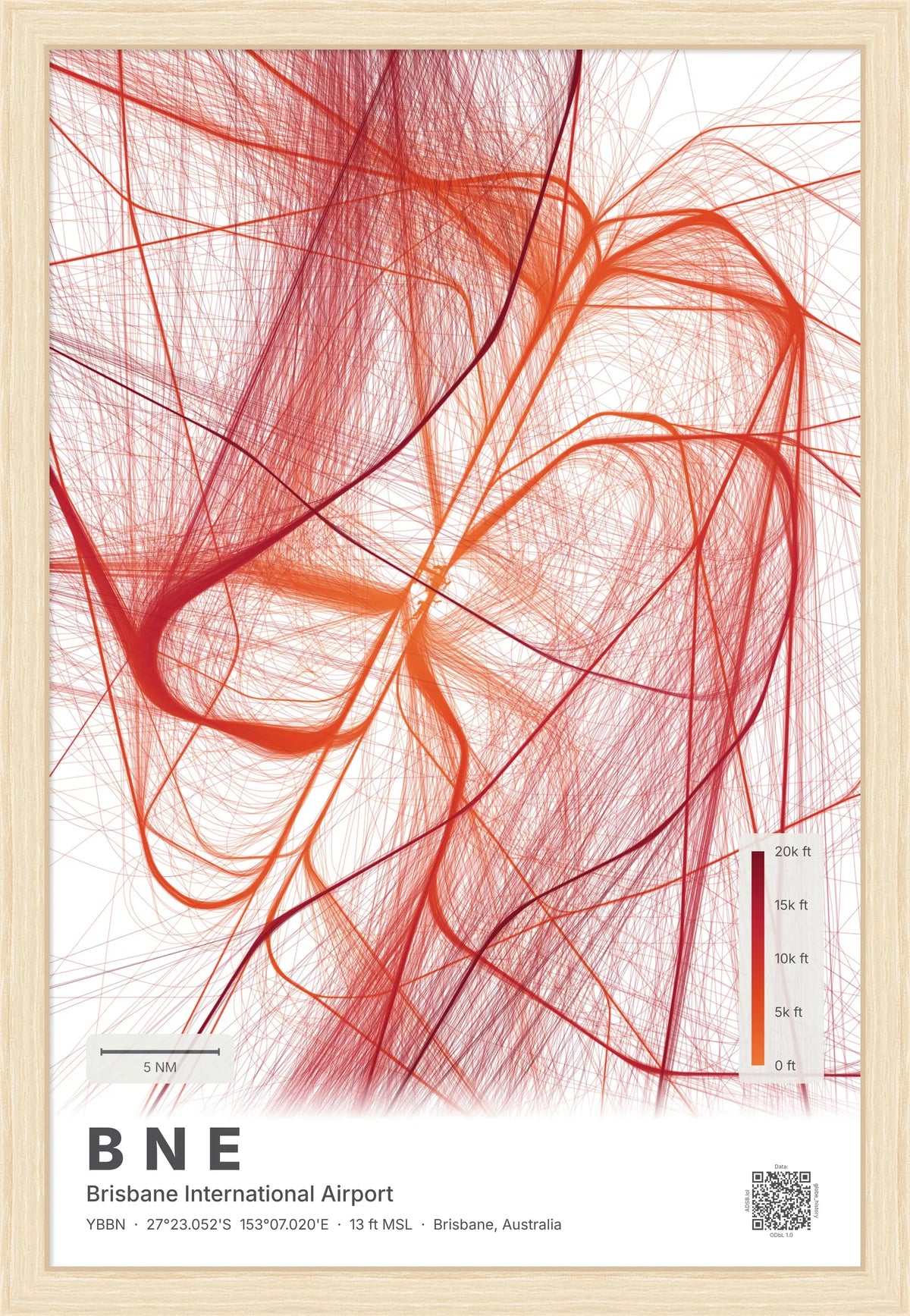 BNE flight path map — Inferno theme · Light [material:framed_natural]