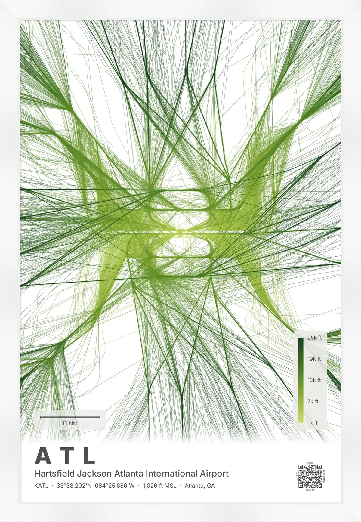 ATL flight path print — Citrus theme · Light [material:framed_white]