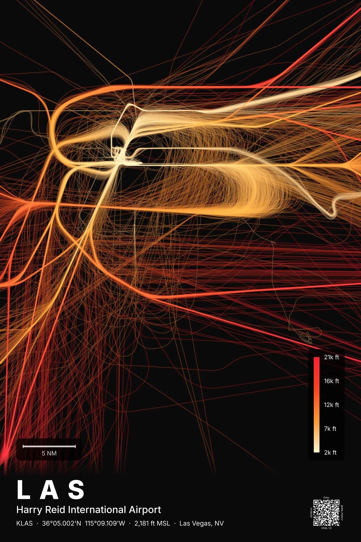 LAS flight path print — Inferno theme · Dark