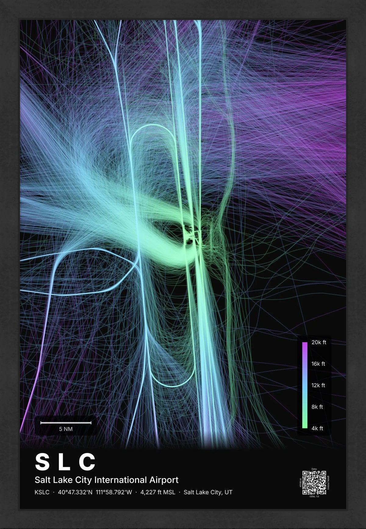 SLC flight path print — Prism theme · Dark [material:framed_black]