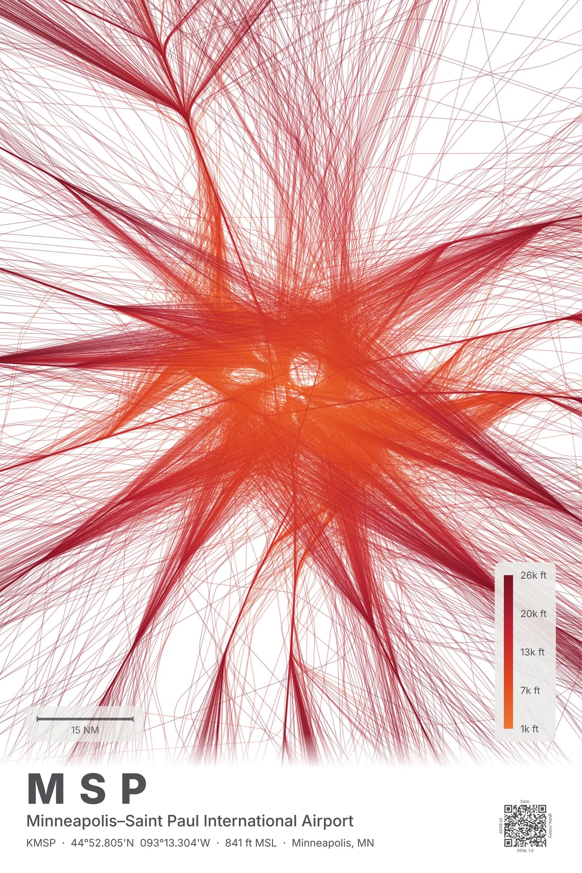 MSP flight path print — Inferno theme · Light