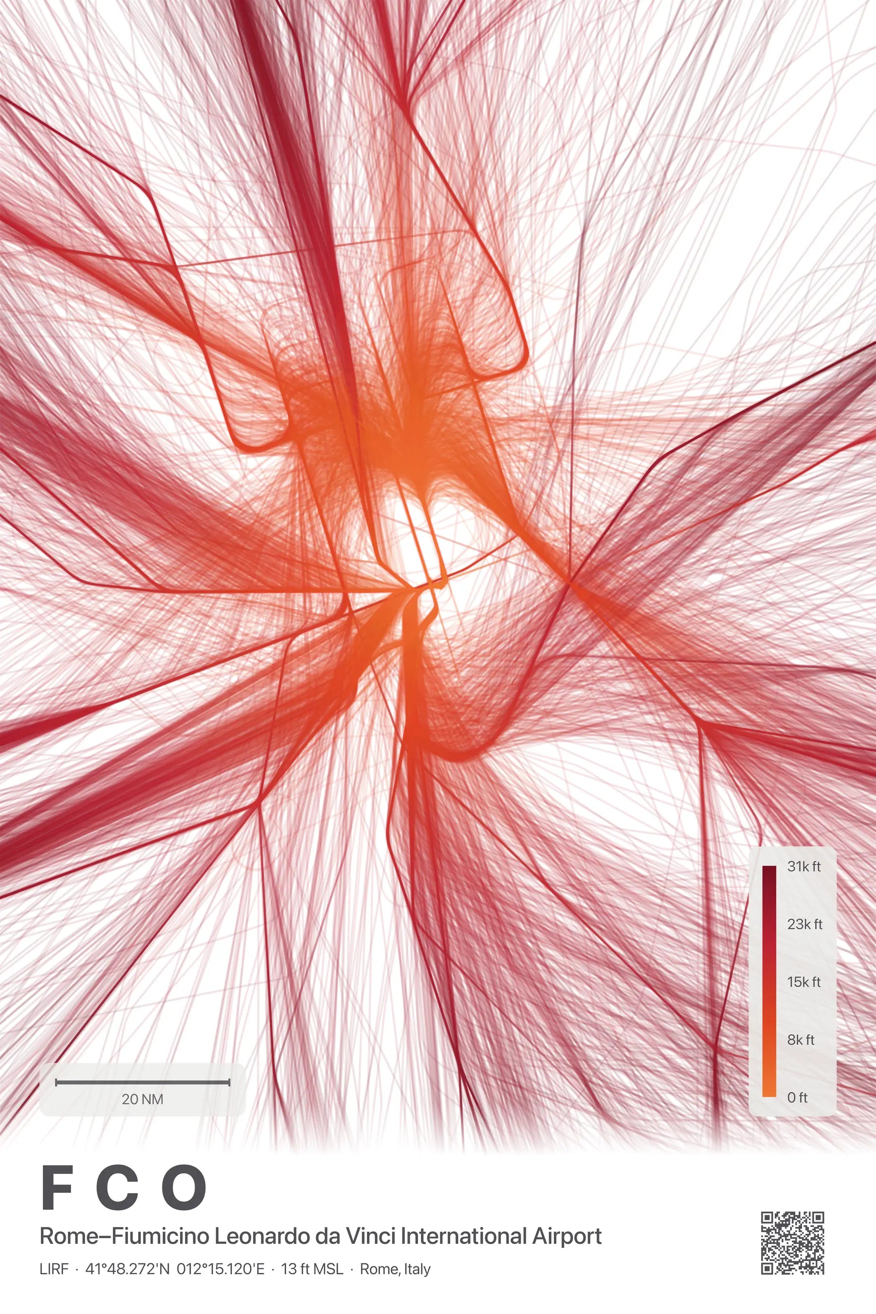 FCO flight path print — Inferno theme · Light