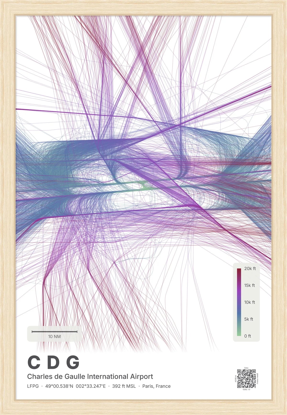 CDG flight path map — Prism theme · Light [material:framed_natural]