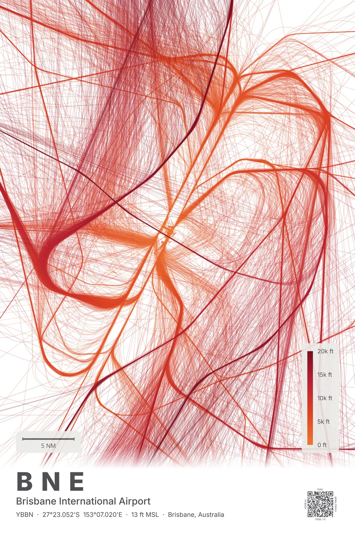 BNE flight path map — Inferno theme · Light