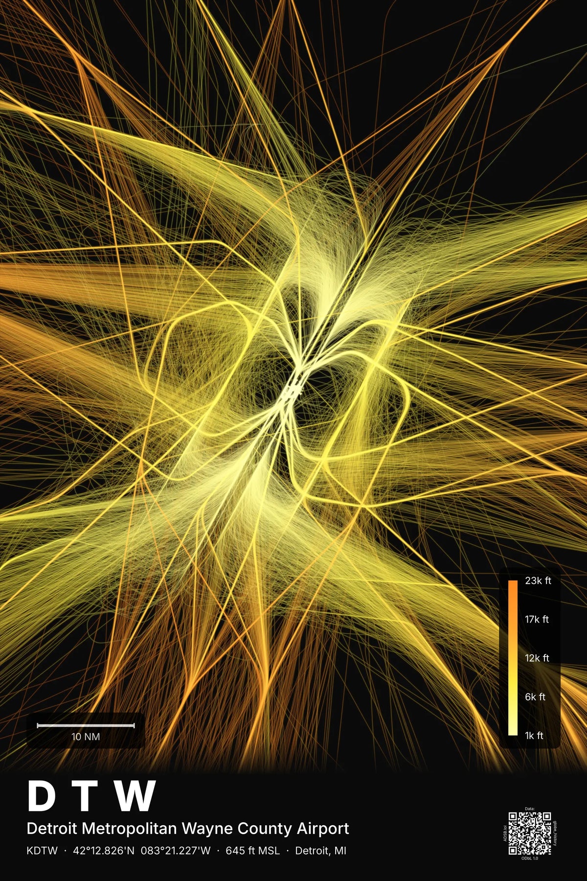 DTW flight path map — Solana theme · Dark