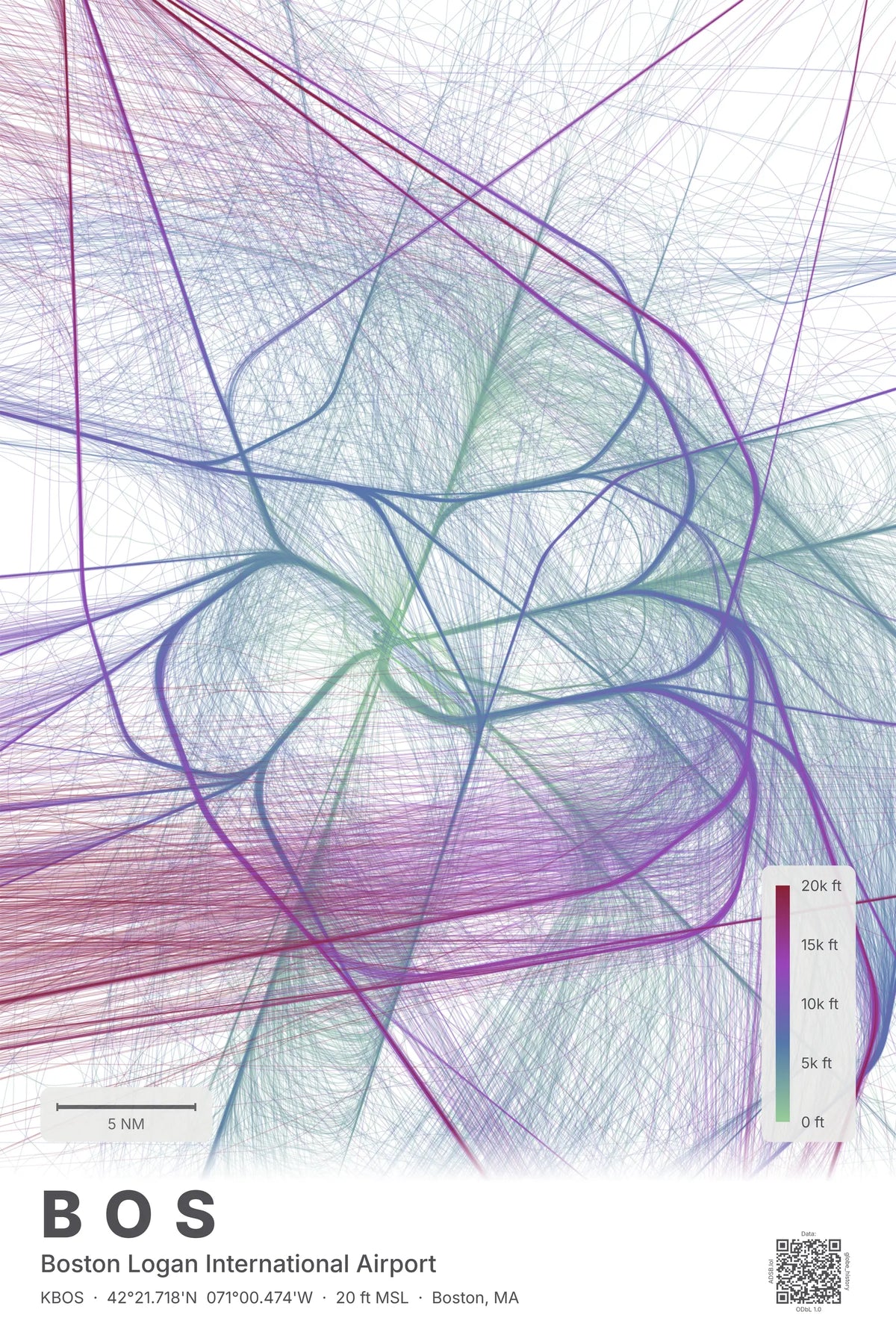 BOS flight path print — Prism theme · Light
