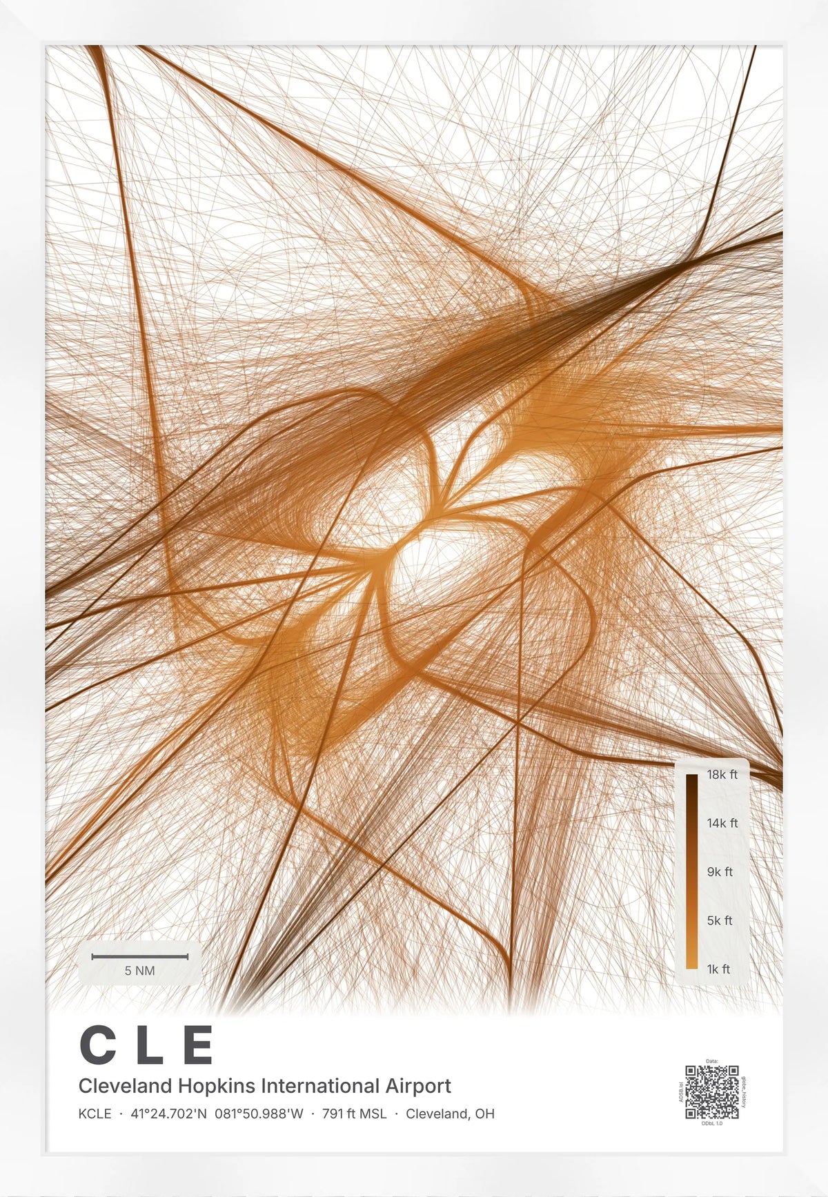 CLE flight path print — Solana theme · Light [material:framed_white]