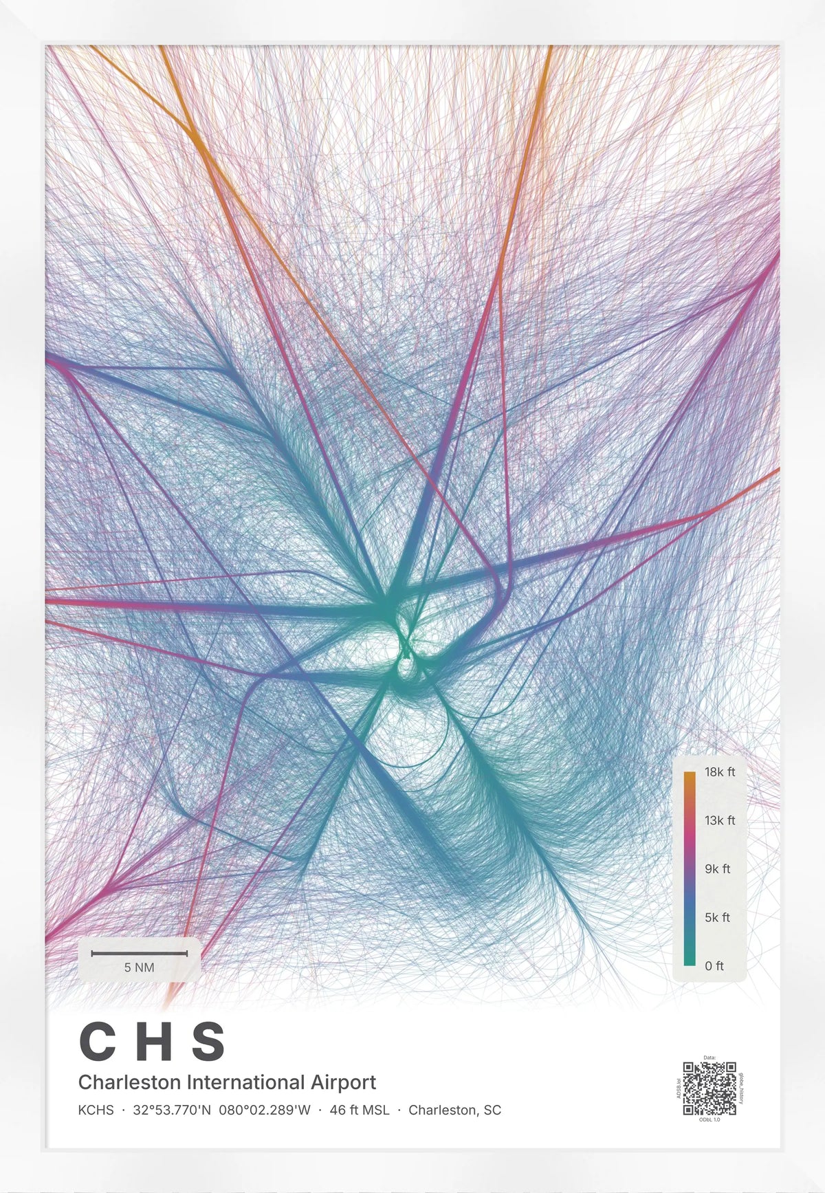 CHS flight path print — Aurora theme · Light [material:framed_white]