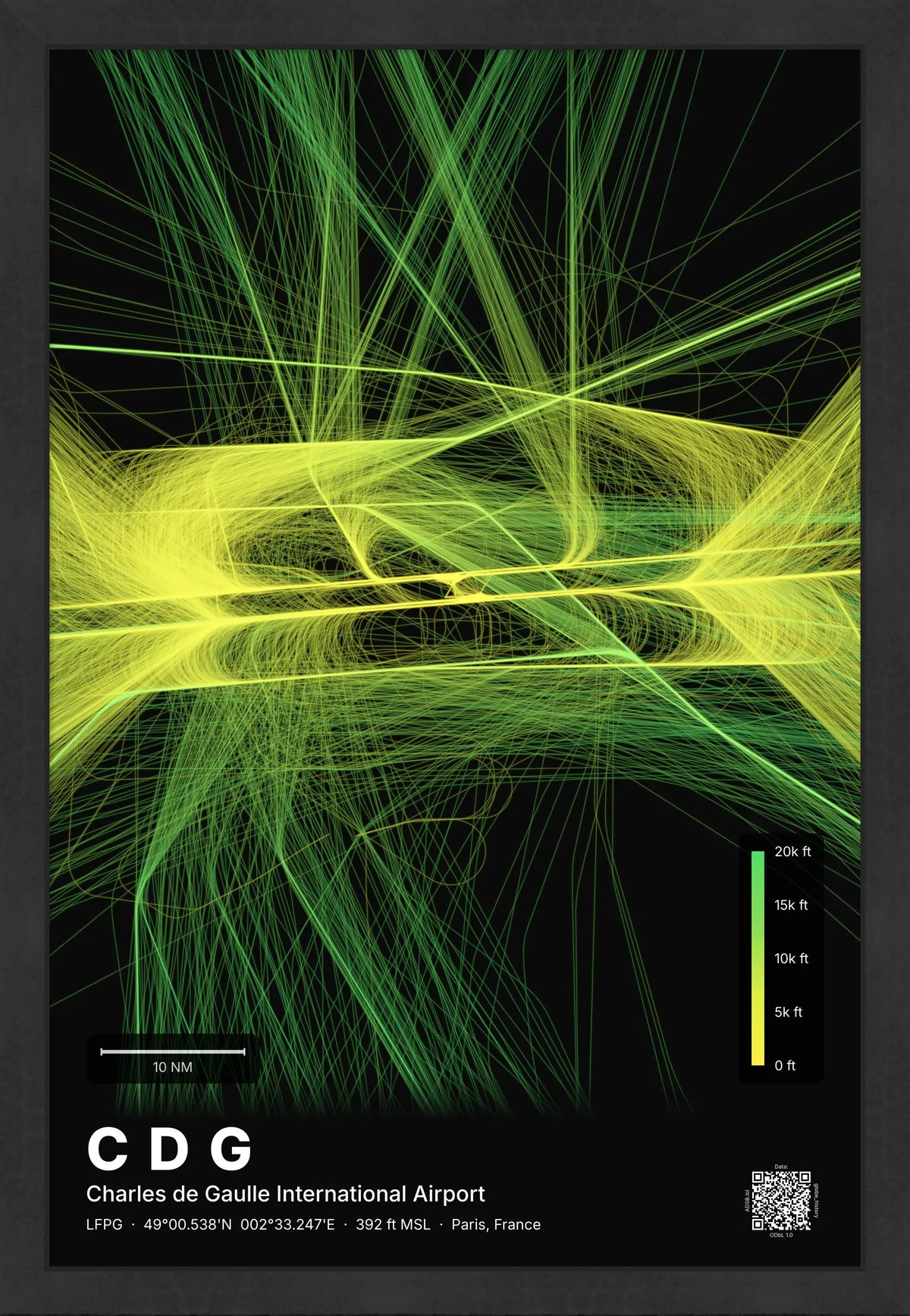 CDG flight path map — Citrus theme · Dark [material:framed_black]