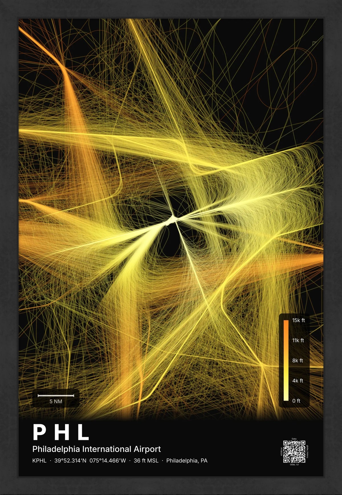 PHL flight path print — Solana theme · Dark [material:framed_black]