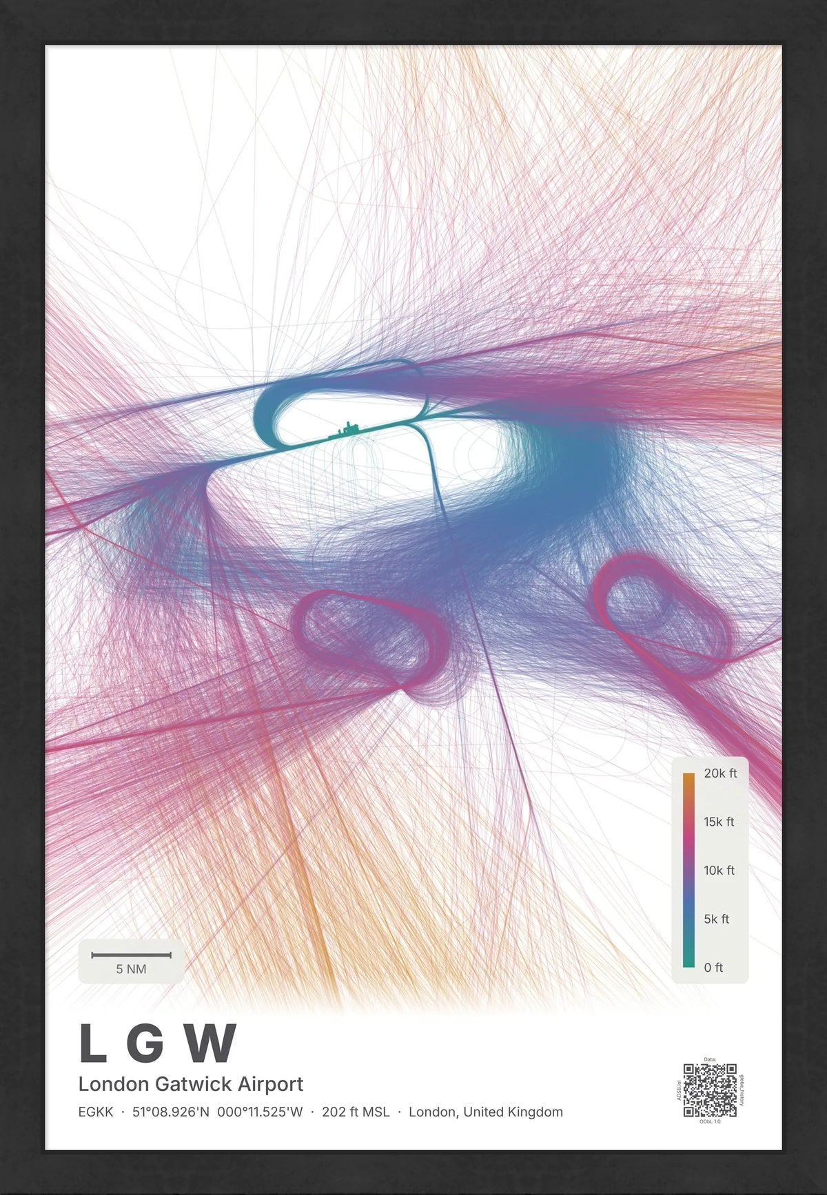 LGW flight path map — Aurora theme · Light [material:framed_black]