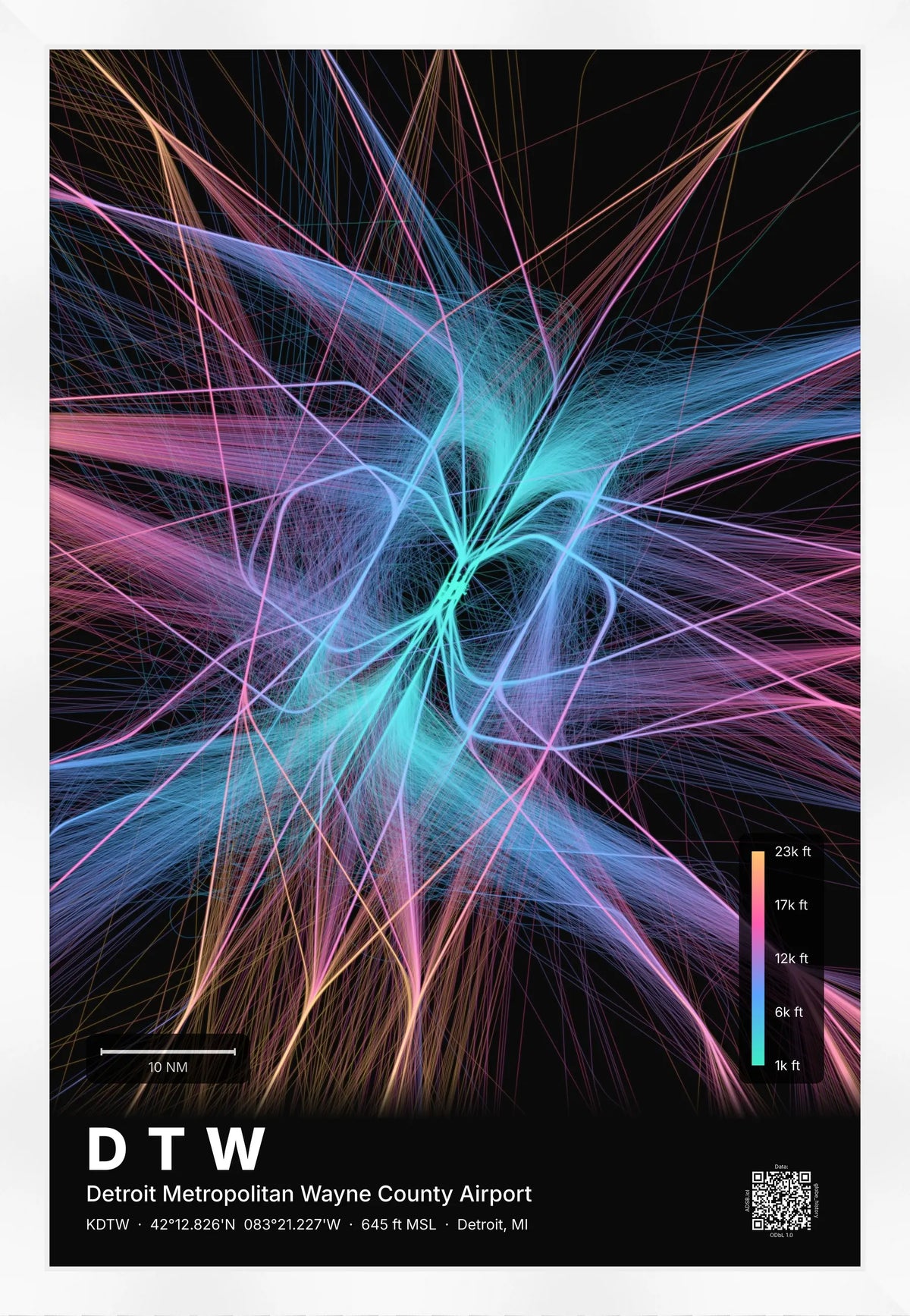 DTW flight path map — Aurora theme · Dark [material:framed_white]