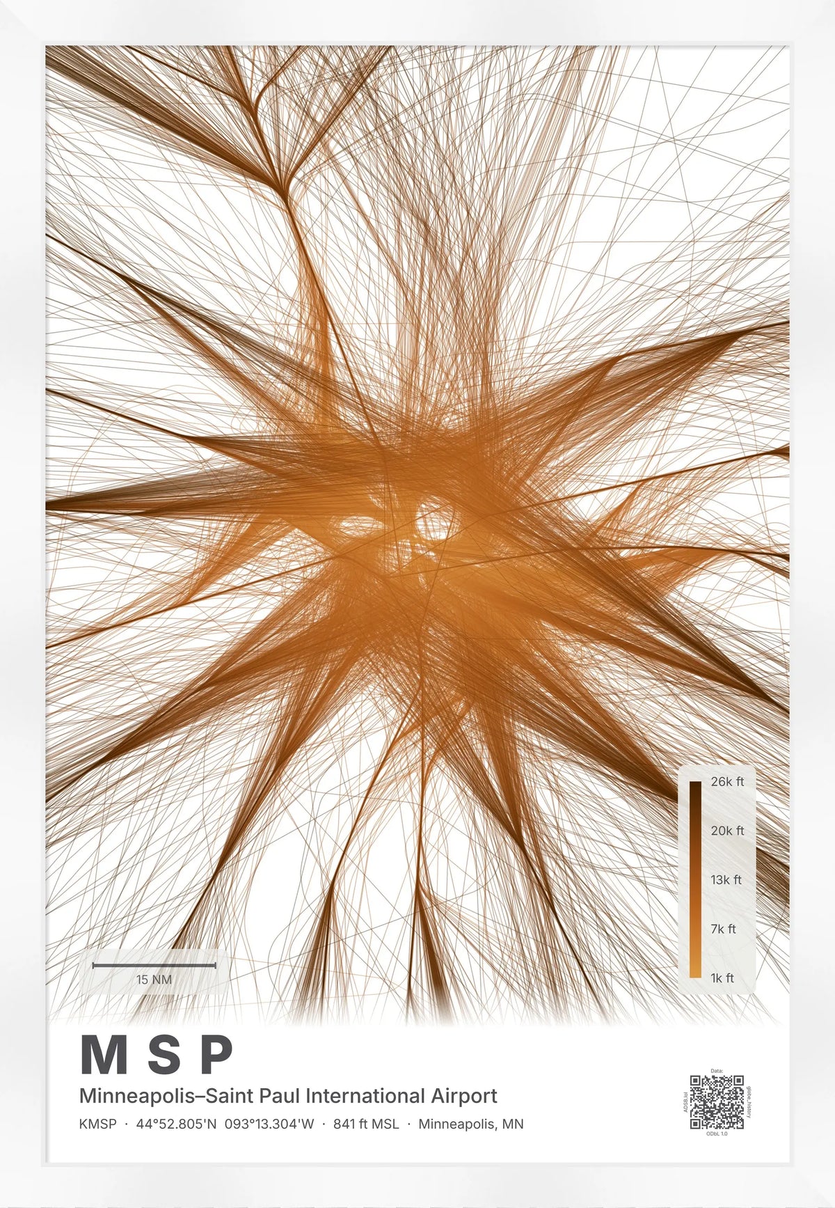 MSP flight path print — Solana theme · Light [material:framed_white]