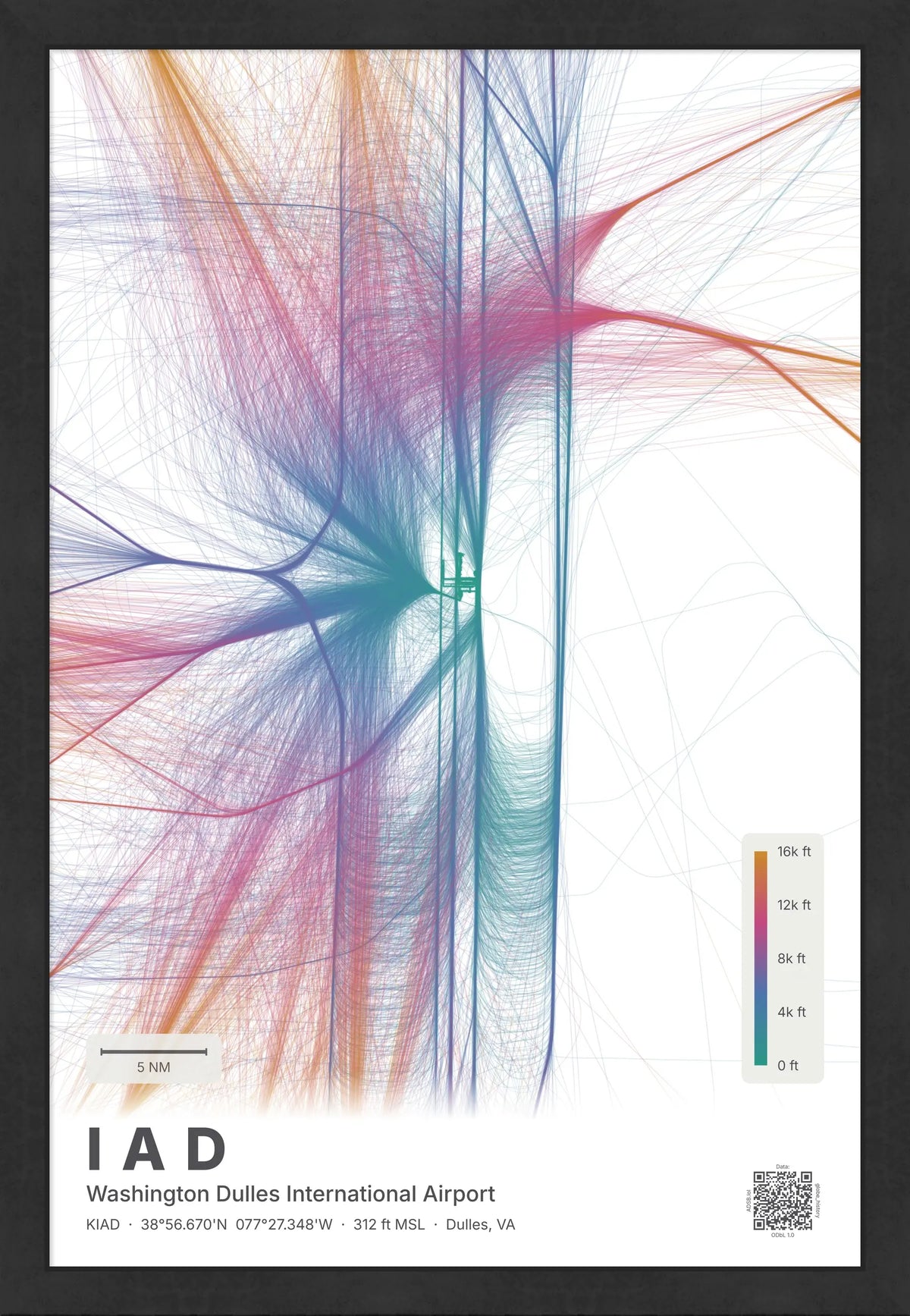 IAD flight path print — Aurora theme · Light [material:framed_black]