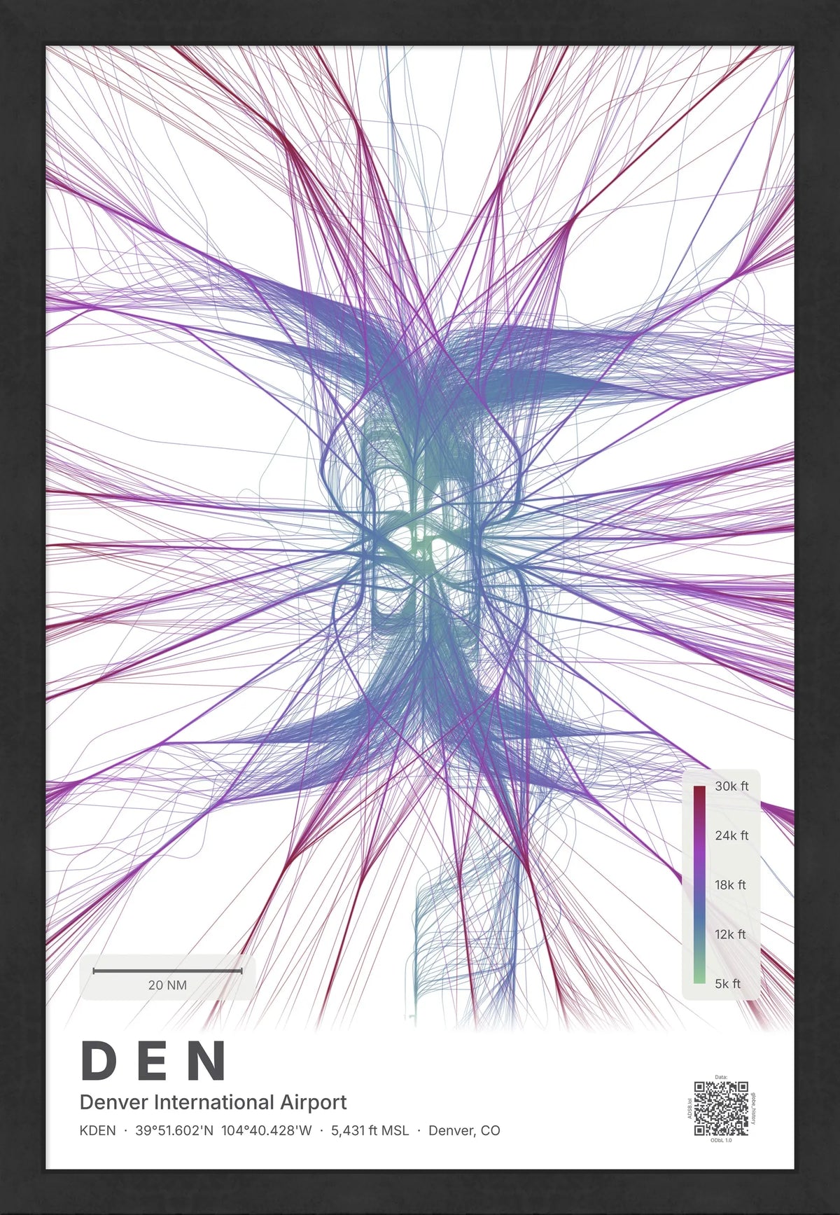 DEN flight path print — Prism theme · Light [material:framed_black]
