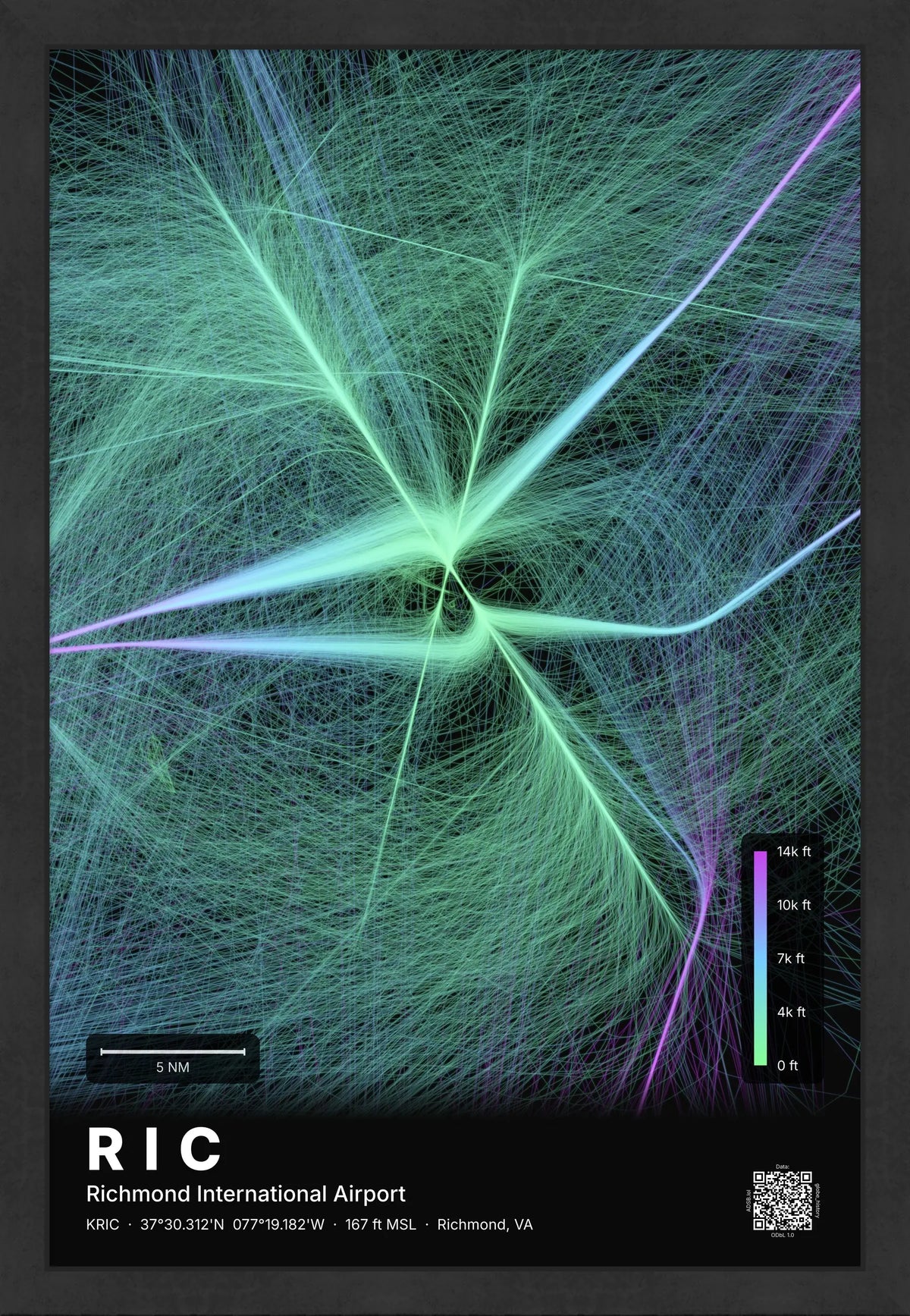 RIC flight path print — Prism theme · Dark [material:framed_black]
