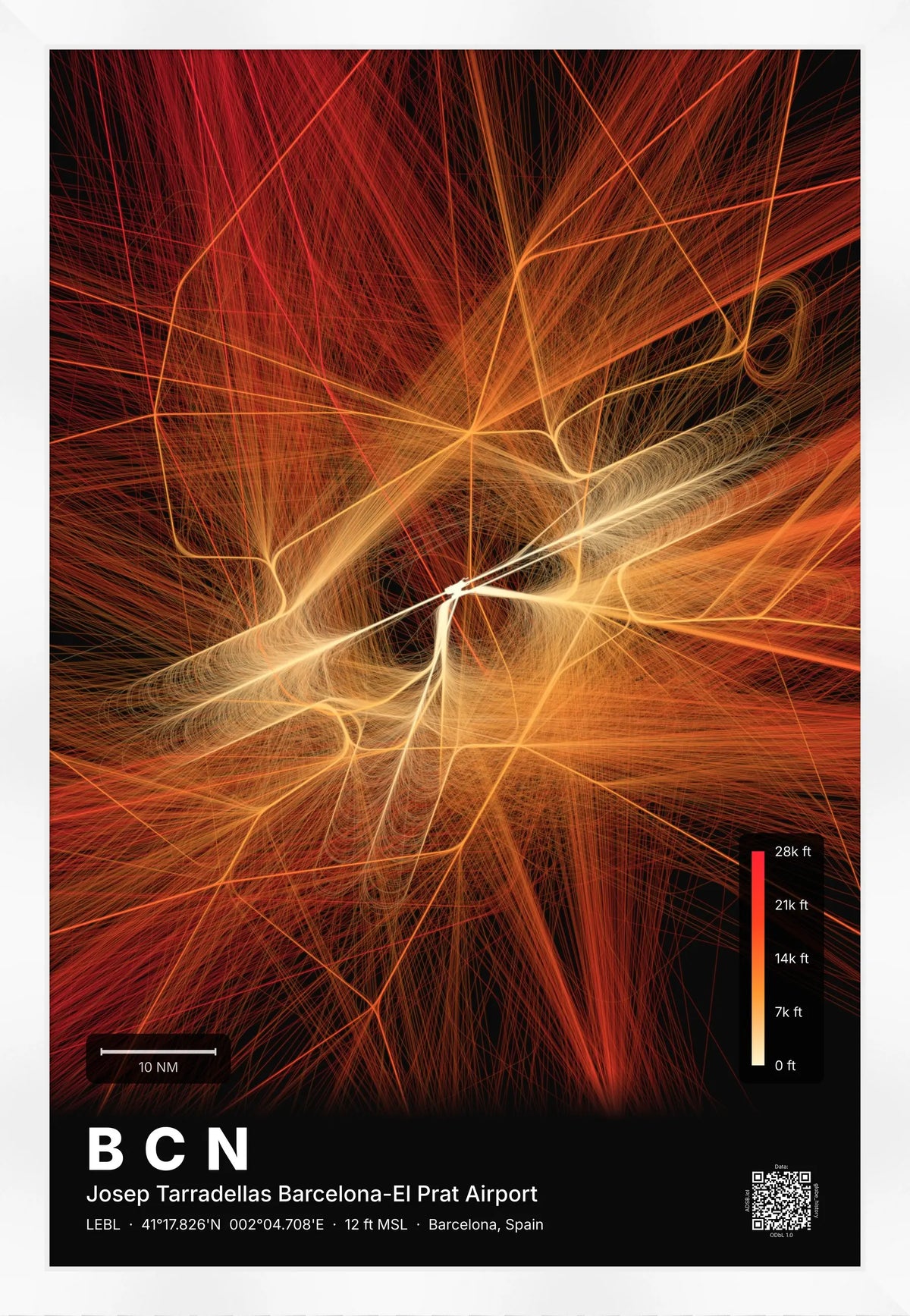 BCN flight path map — Inferno theme · Dark [material:framed_white]