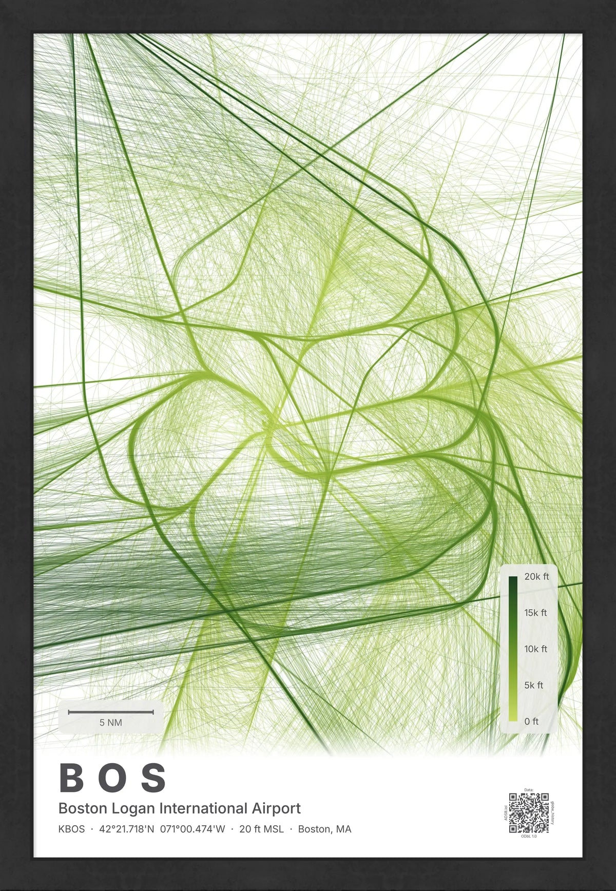 BOS flight path print — Citrus theme · Light [material:framed_black]