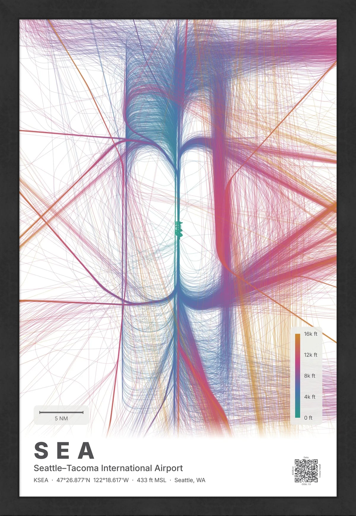 SEA flight path map — Aurora theme · Light [material:framed_black]