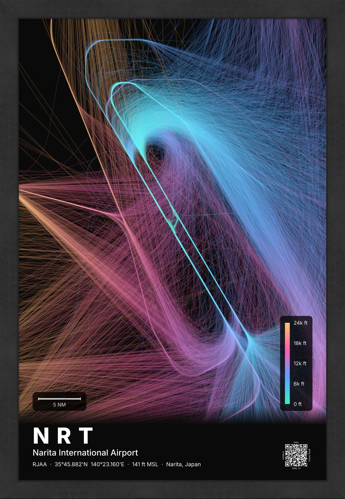 NRT flight path map — Aurora theme · Dark [material:framed_black]