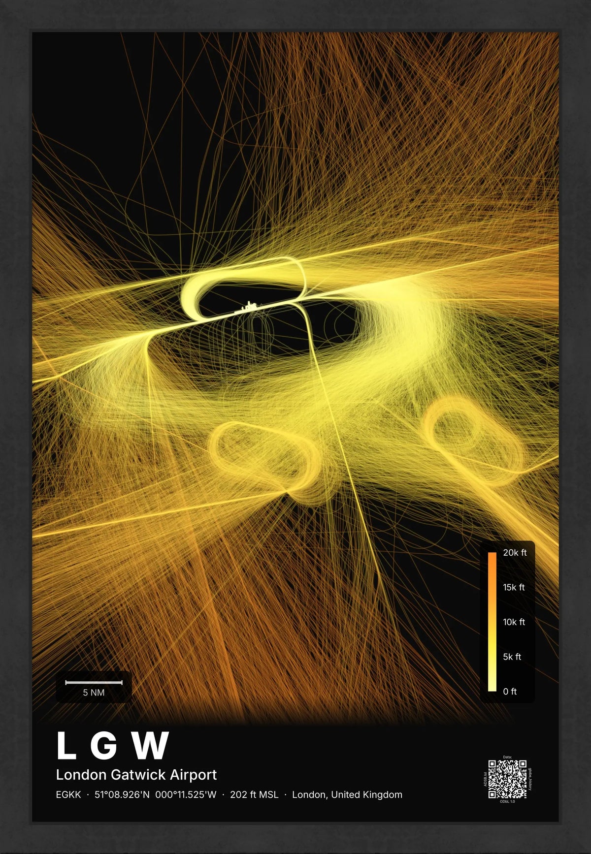 LGW flight path map — Solana theme · Dark [material:framed_black]