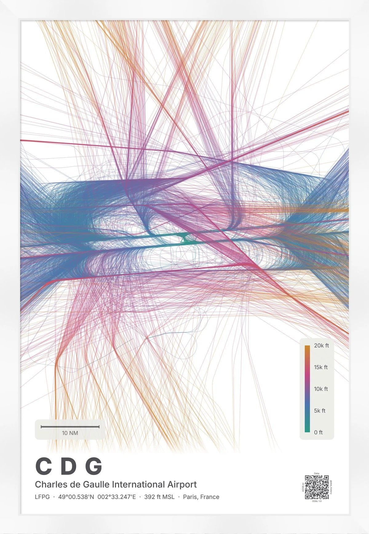 CDG flight path map — Aurora theme · Light [material:framed_white]