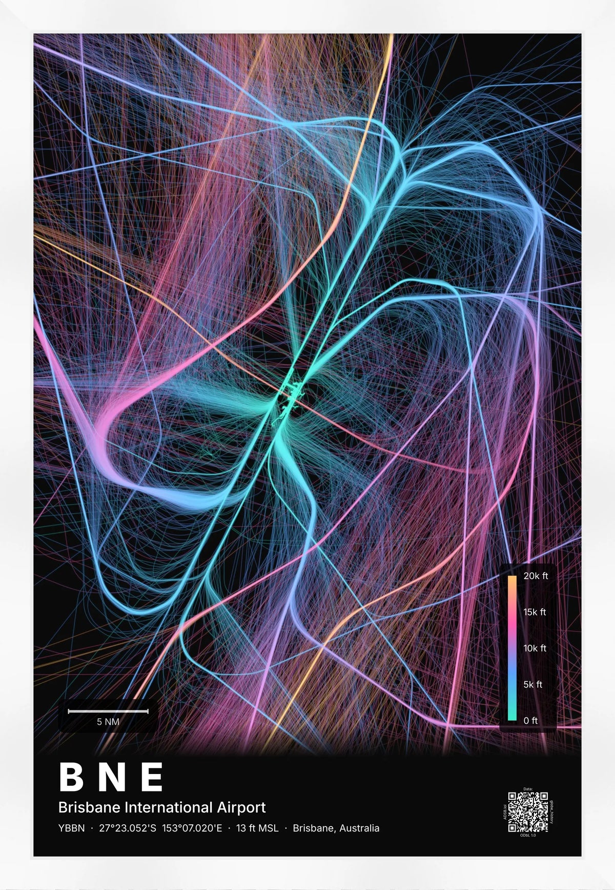 BNE flight path map — Aurora theme · Dark [material:framed_white]