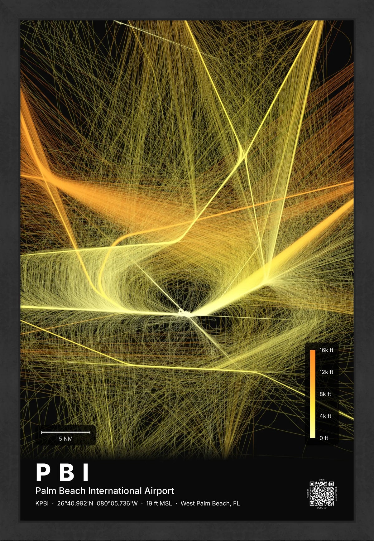 PBI flight path print — Solana theme · Dark [material:framed_black]