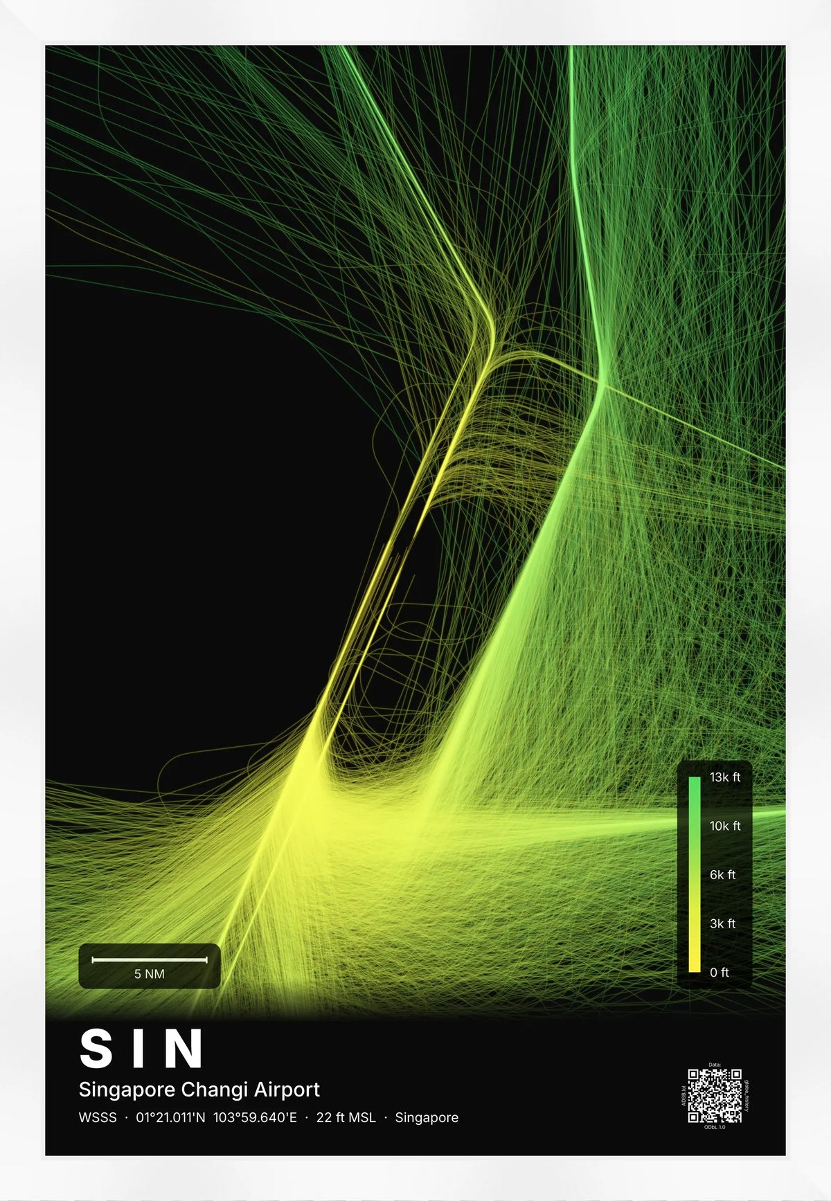 SIN flight path map — Citrus theme · Dark [material:framed_white]