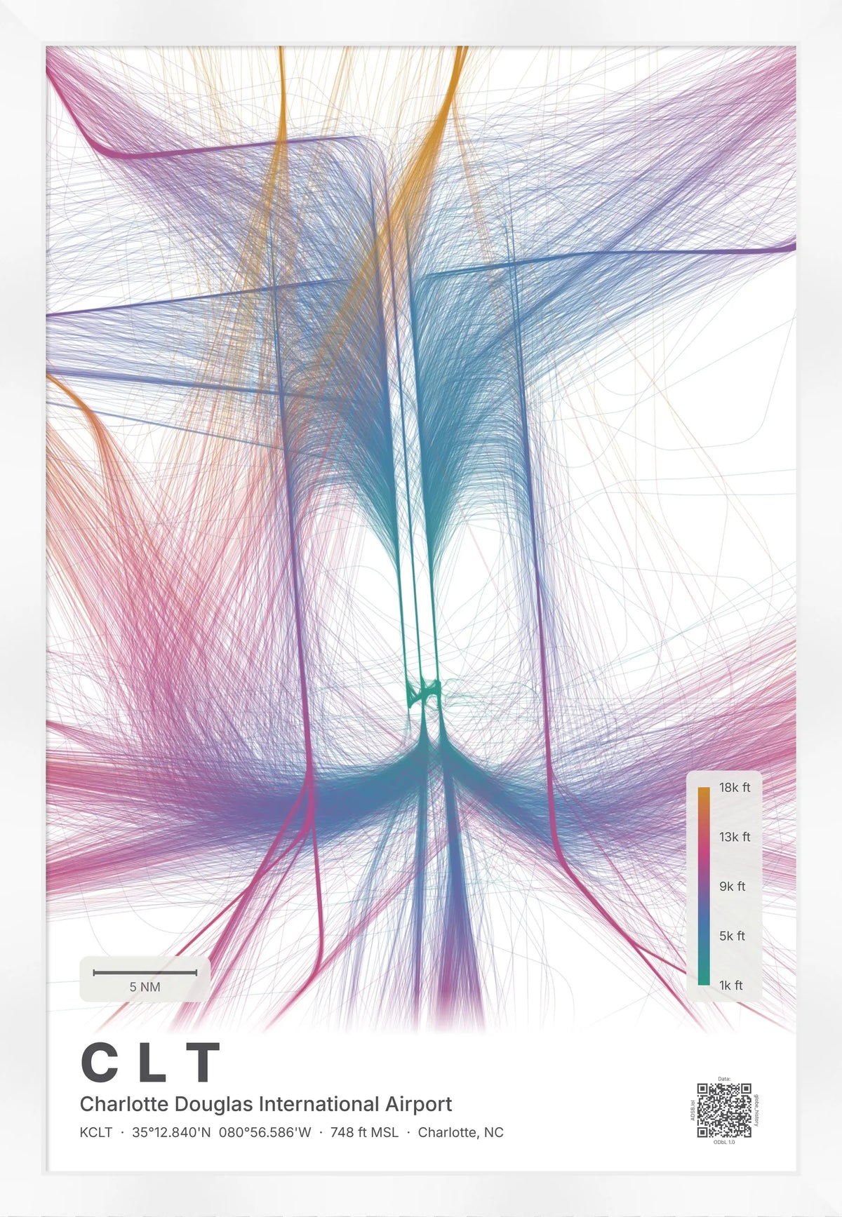 CLT flight path map — Aurora theme · Light [material:framed_white]