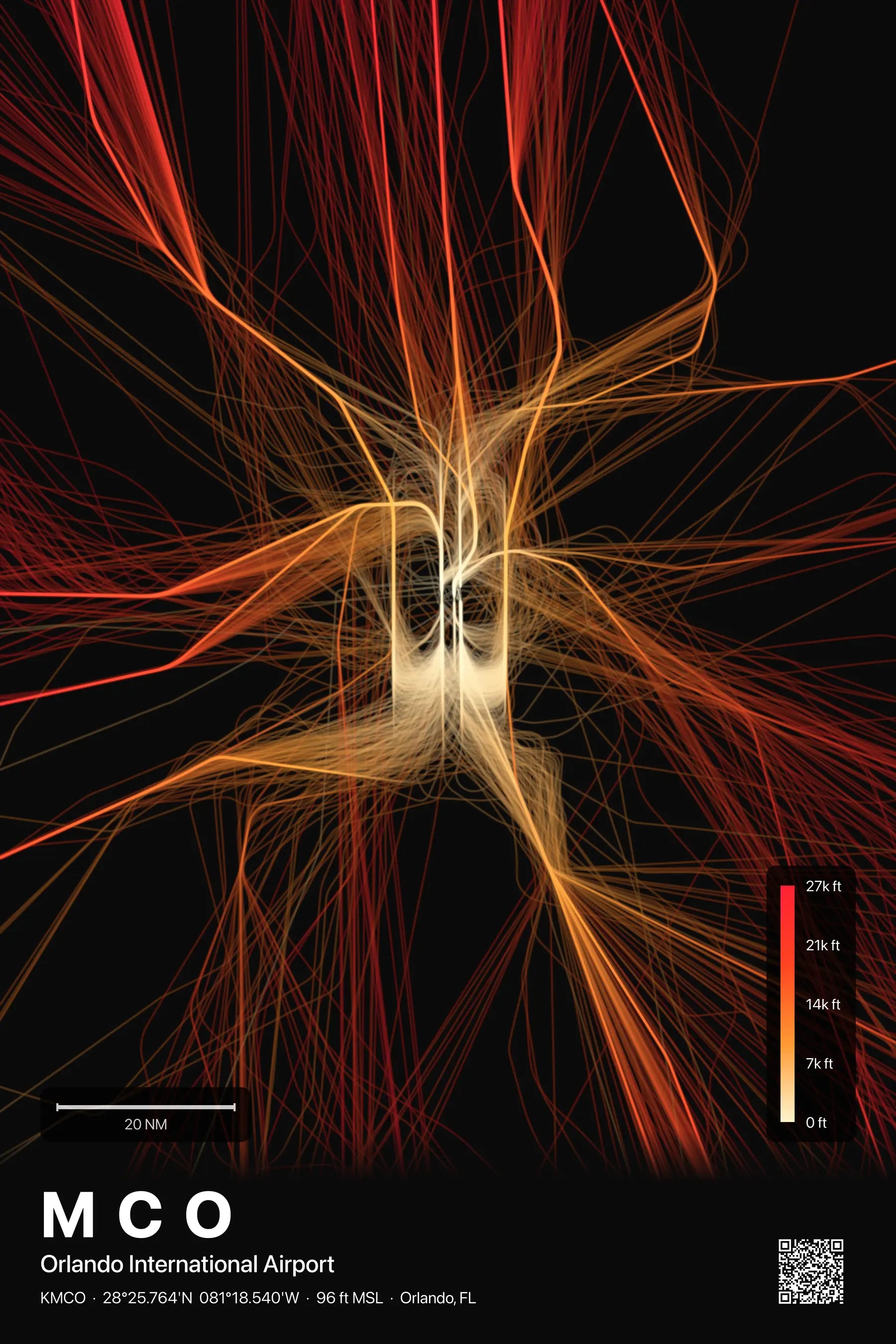 MCO flight path print — Inferno theme · Dark
