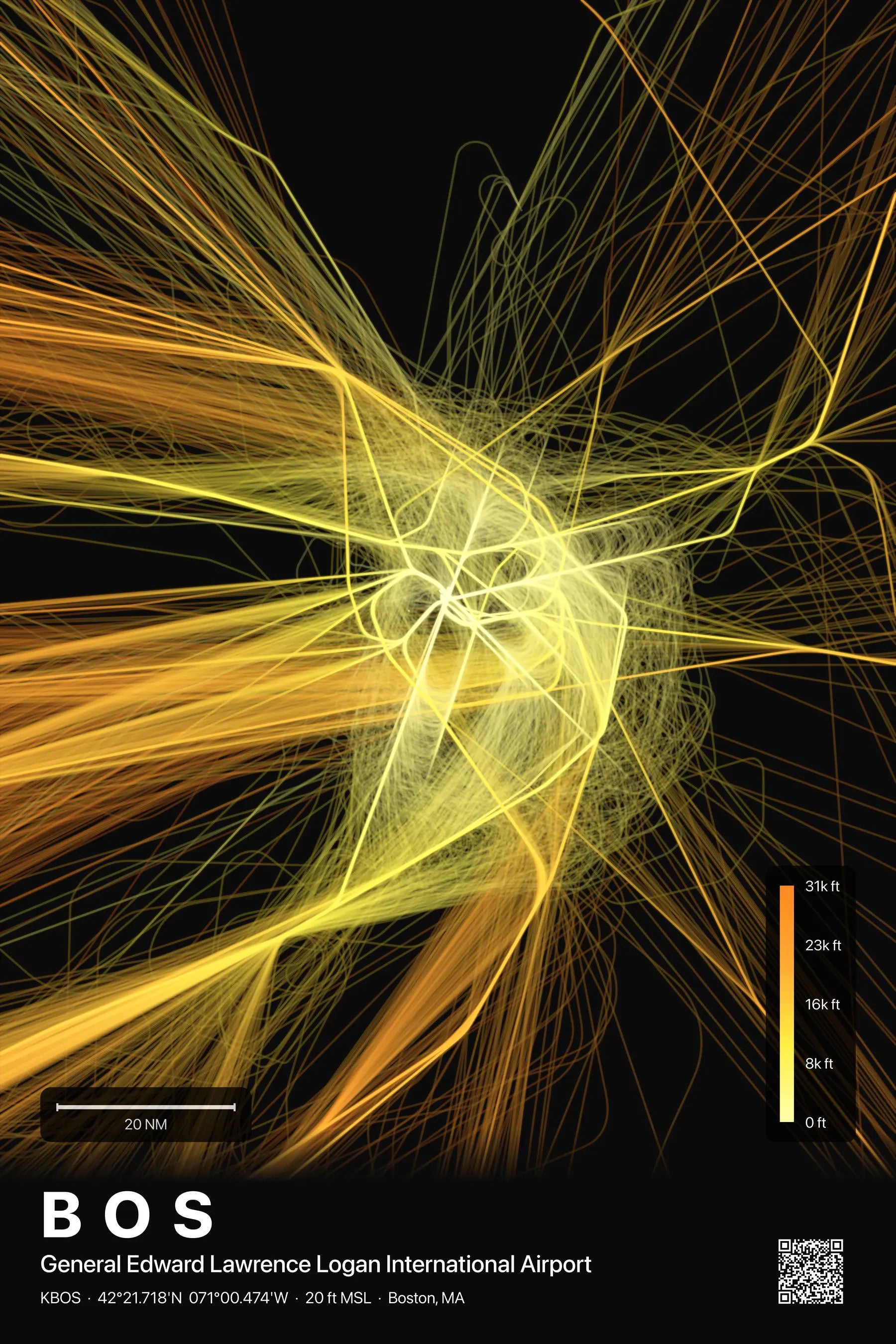 BOS flight path print — Solana theme · Dark