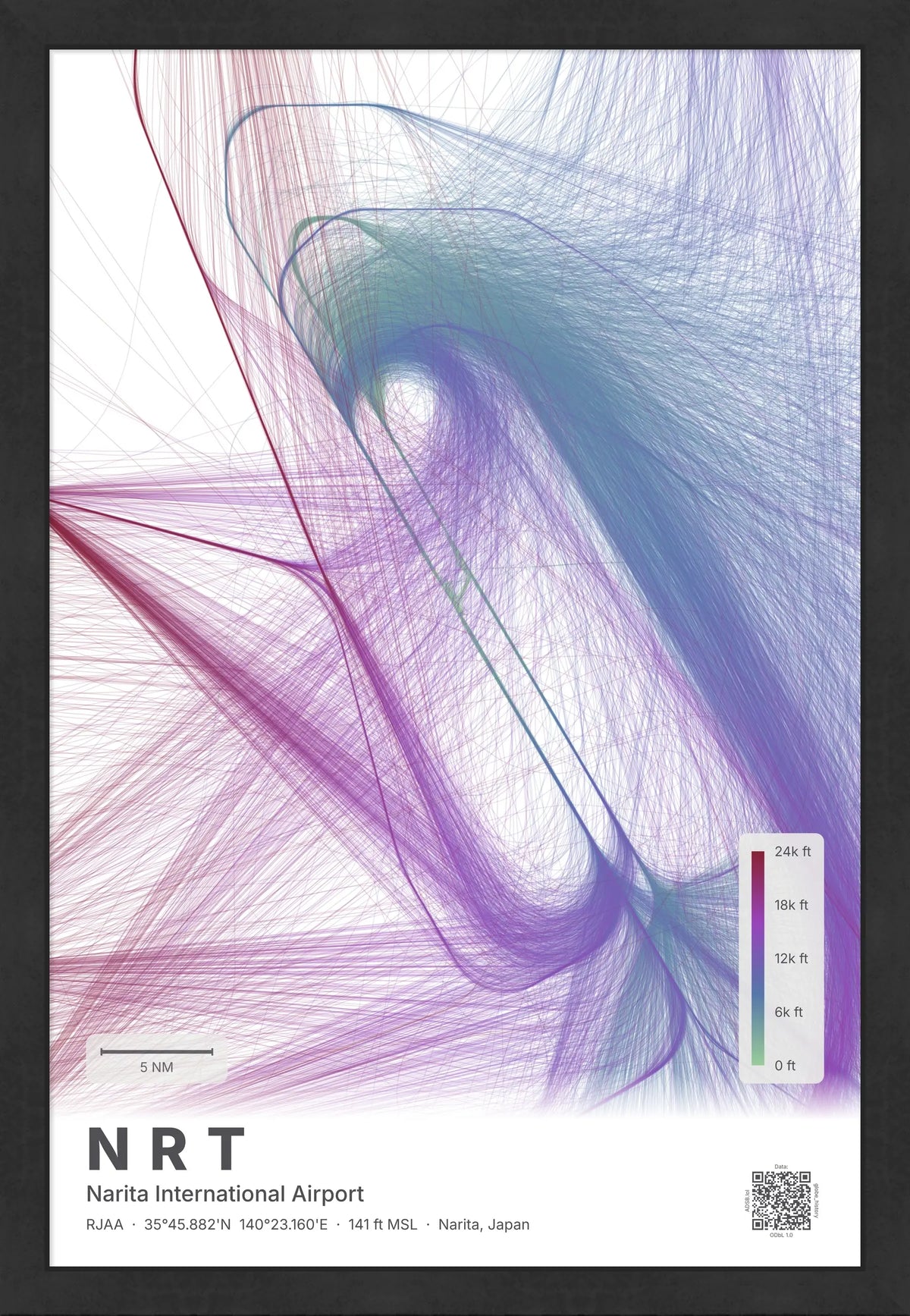 NRT flight path map — Prism theme · Light [material:framed_black]