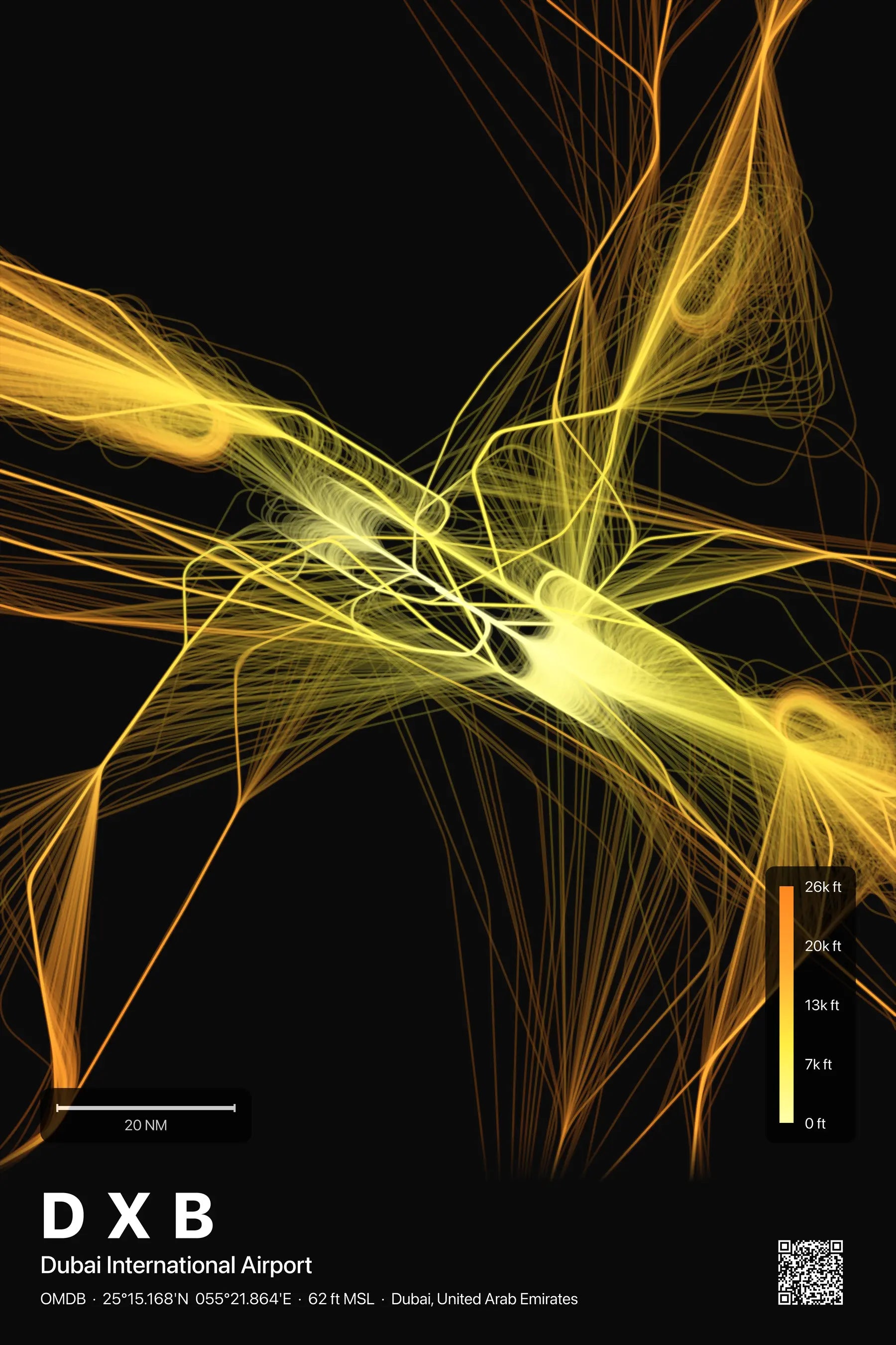 DXB flight path print — Solana theme · Dark