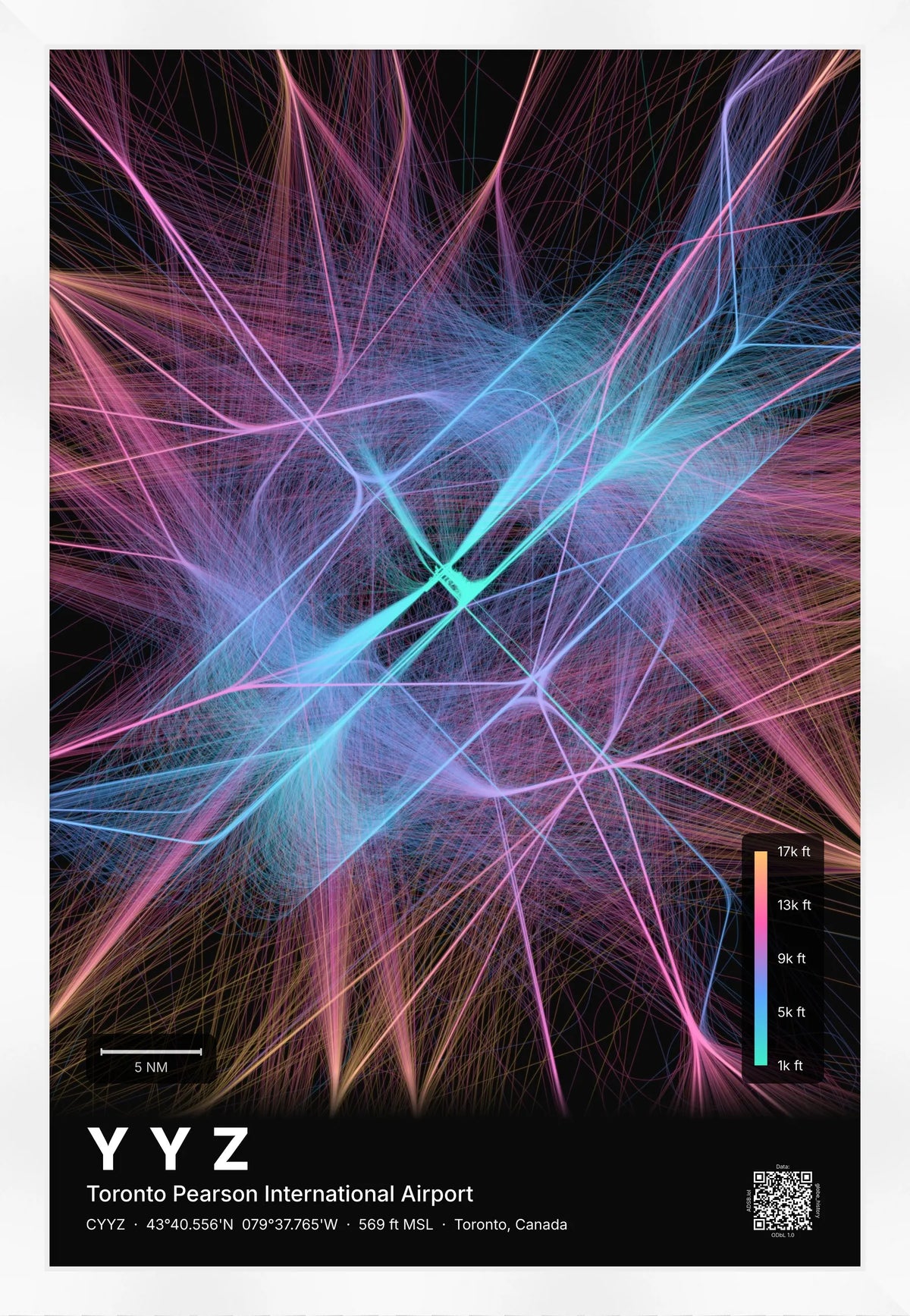 YYZ flight path map — Aurora theme · Dark [material:framed_white]