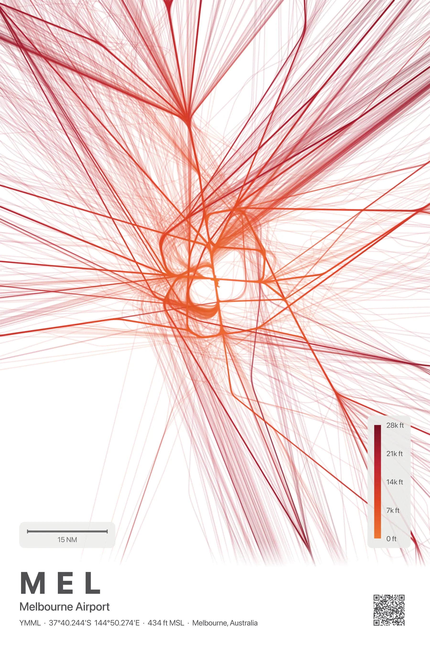 MEL flight path print — Inferno theme · Light