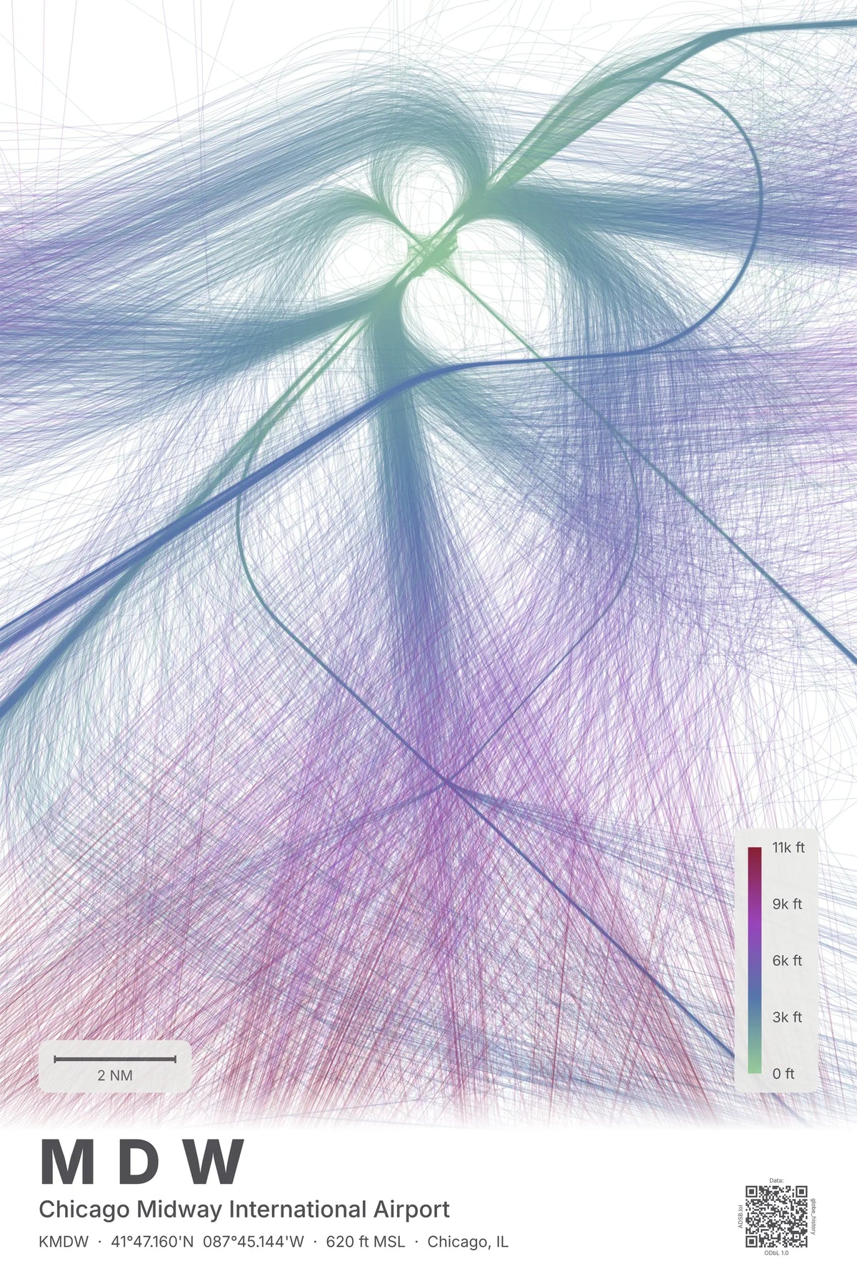 MDW flight path print — Prism theme · Light