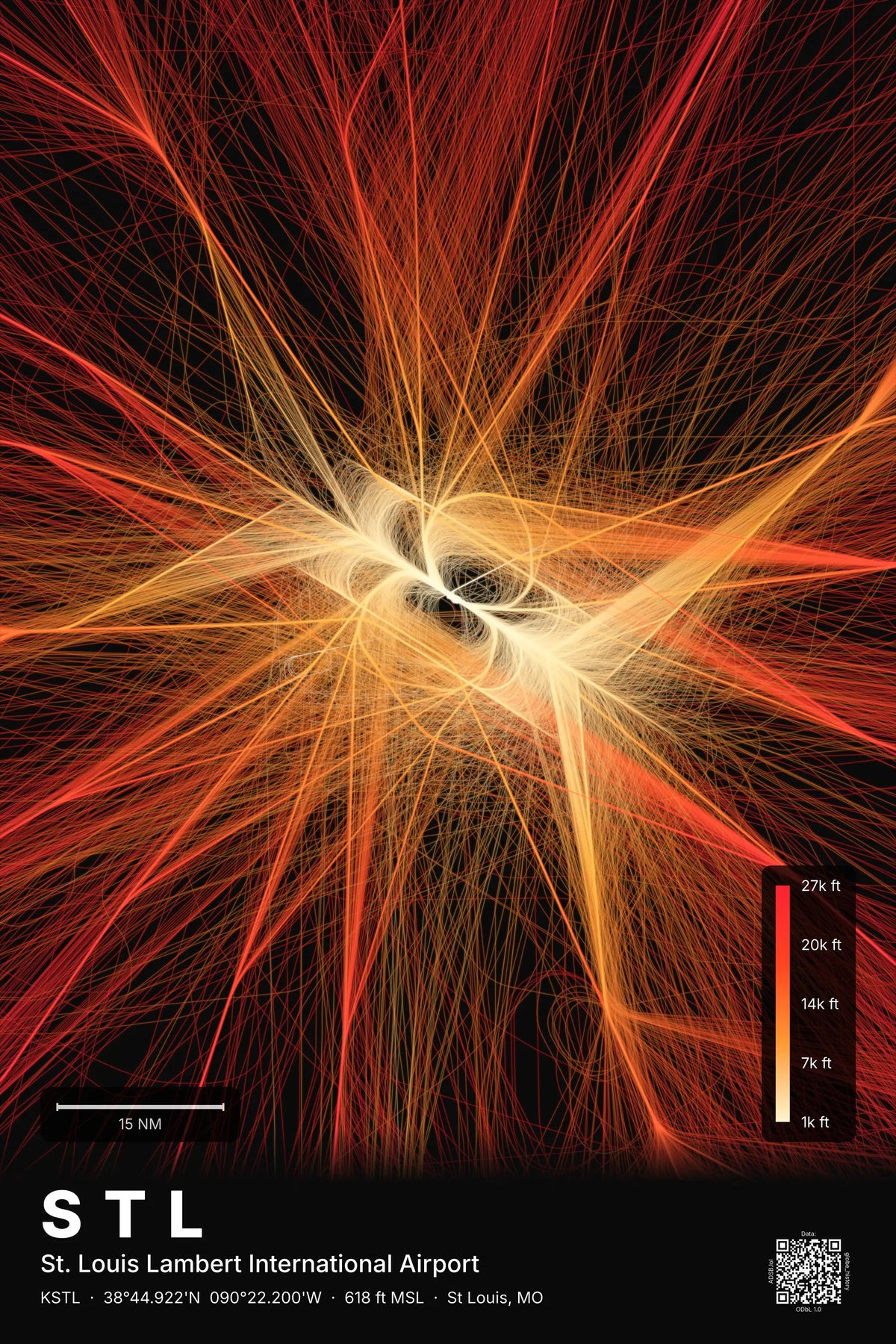 STL flight path print — Inferno theme · Dark