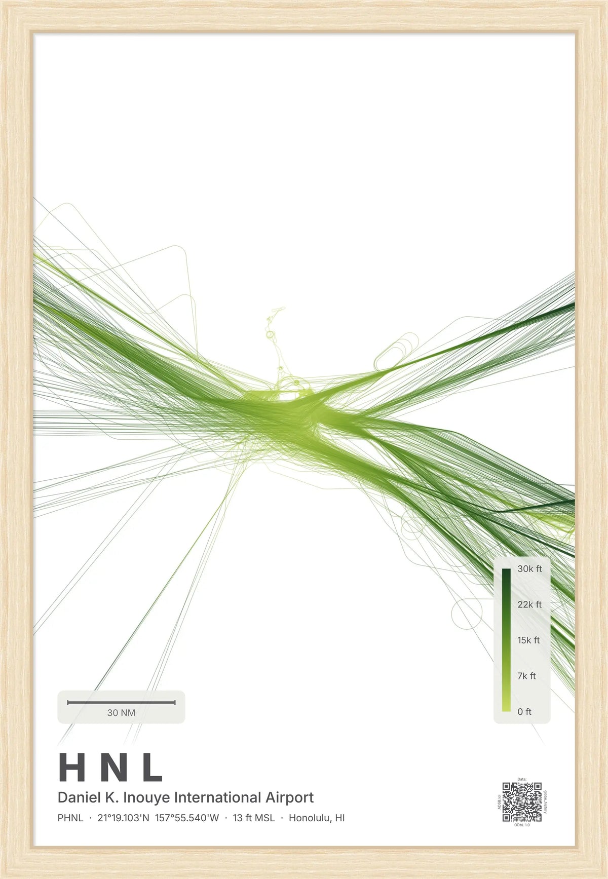 HNL flight path print — Citrus theme · Light [material:framed_natural]