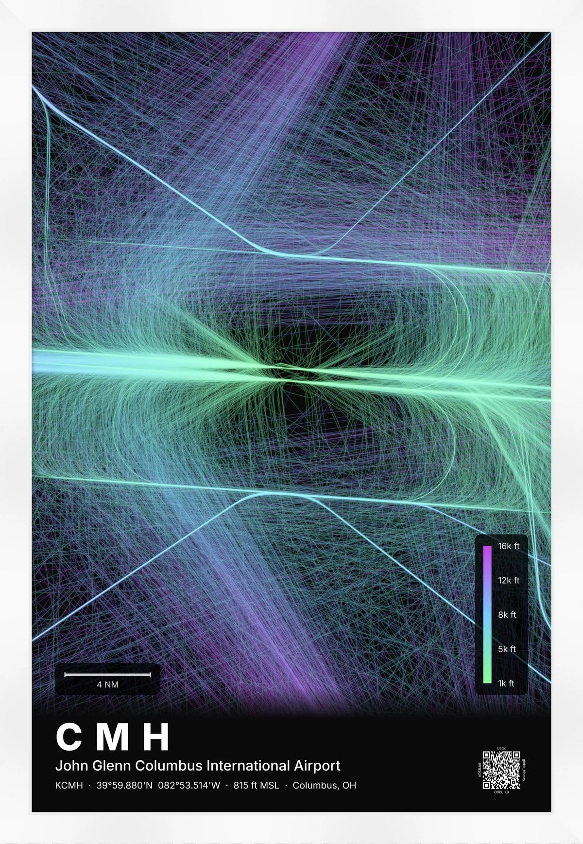 CMH flight path print — Prism theme · Dark [material:framed_white]