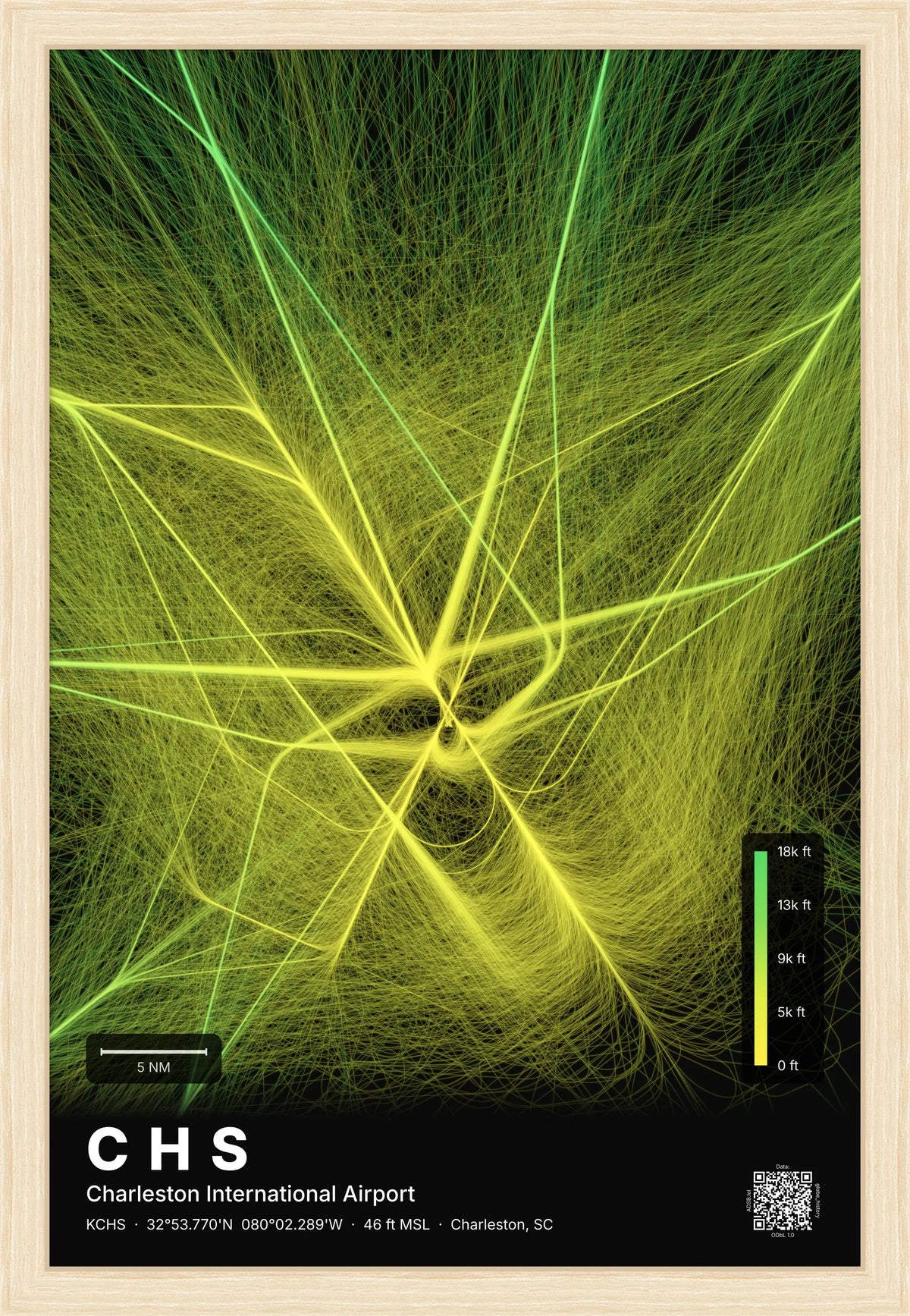 CHS flight path print — Citrus theme · Dark [material:framed_natural]