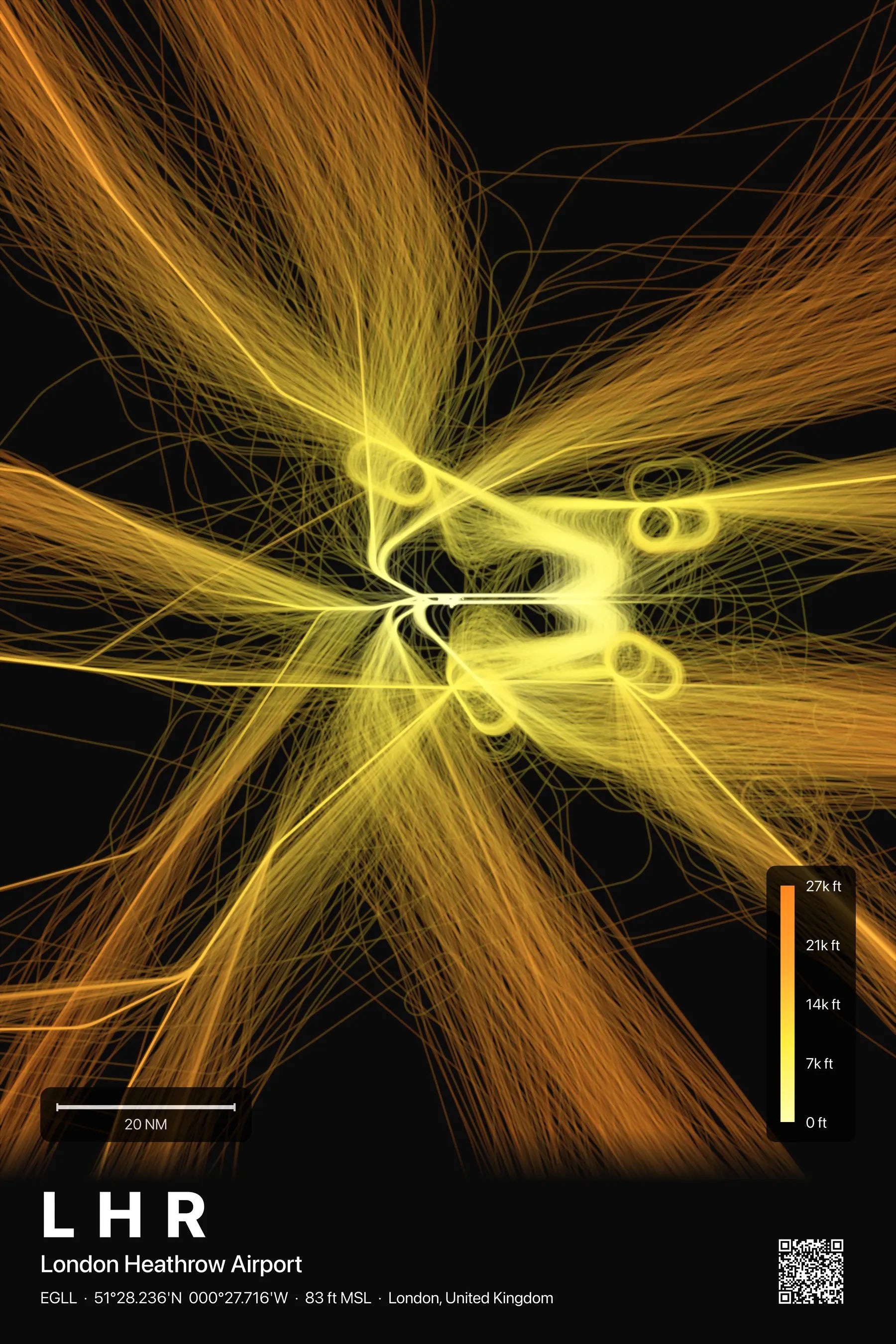 LHR flight path print — Solana theme · Dark