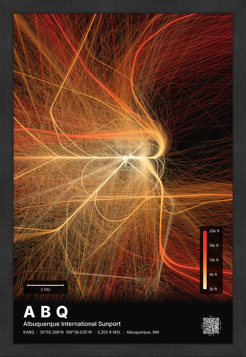 ABQ flight path map — Inferno theme · Dark [material:framed_black]