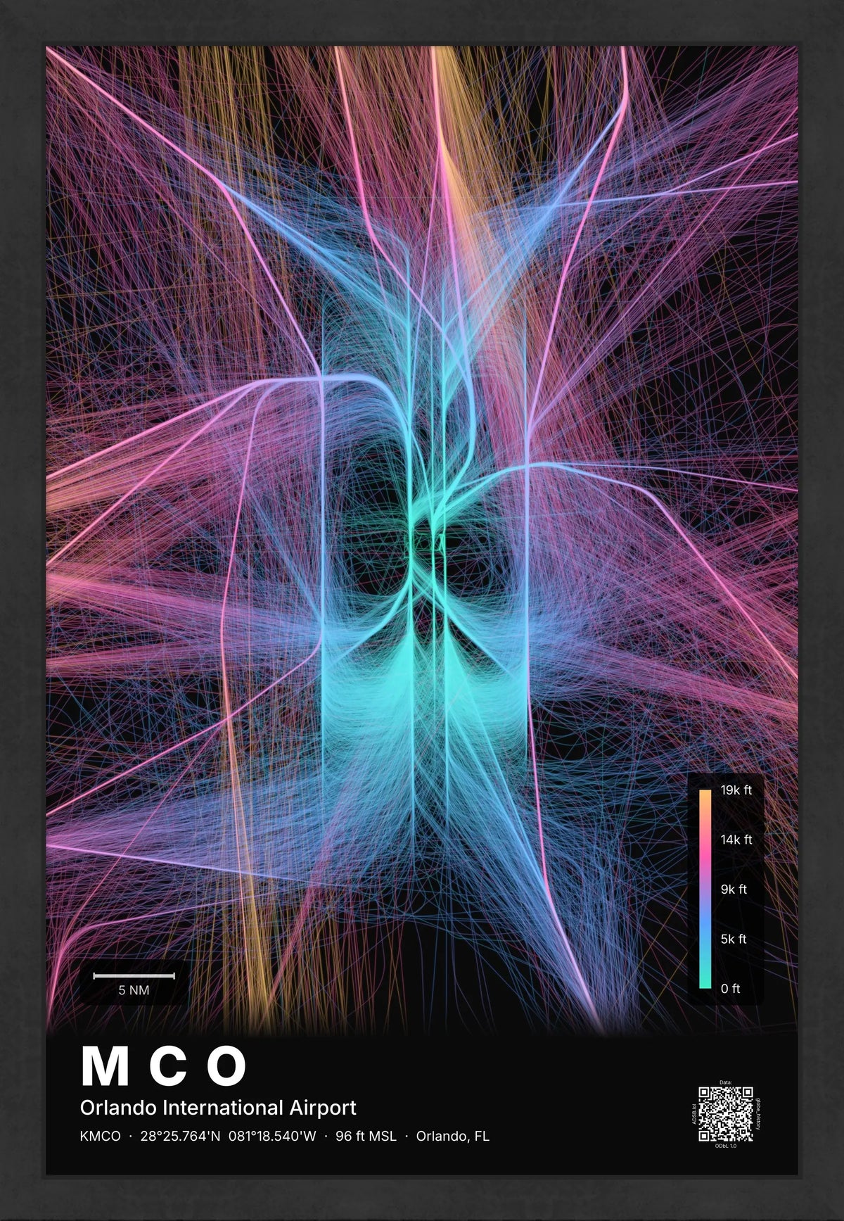 MCO flight path map — Aurora theme · Dark [material:framed_black]